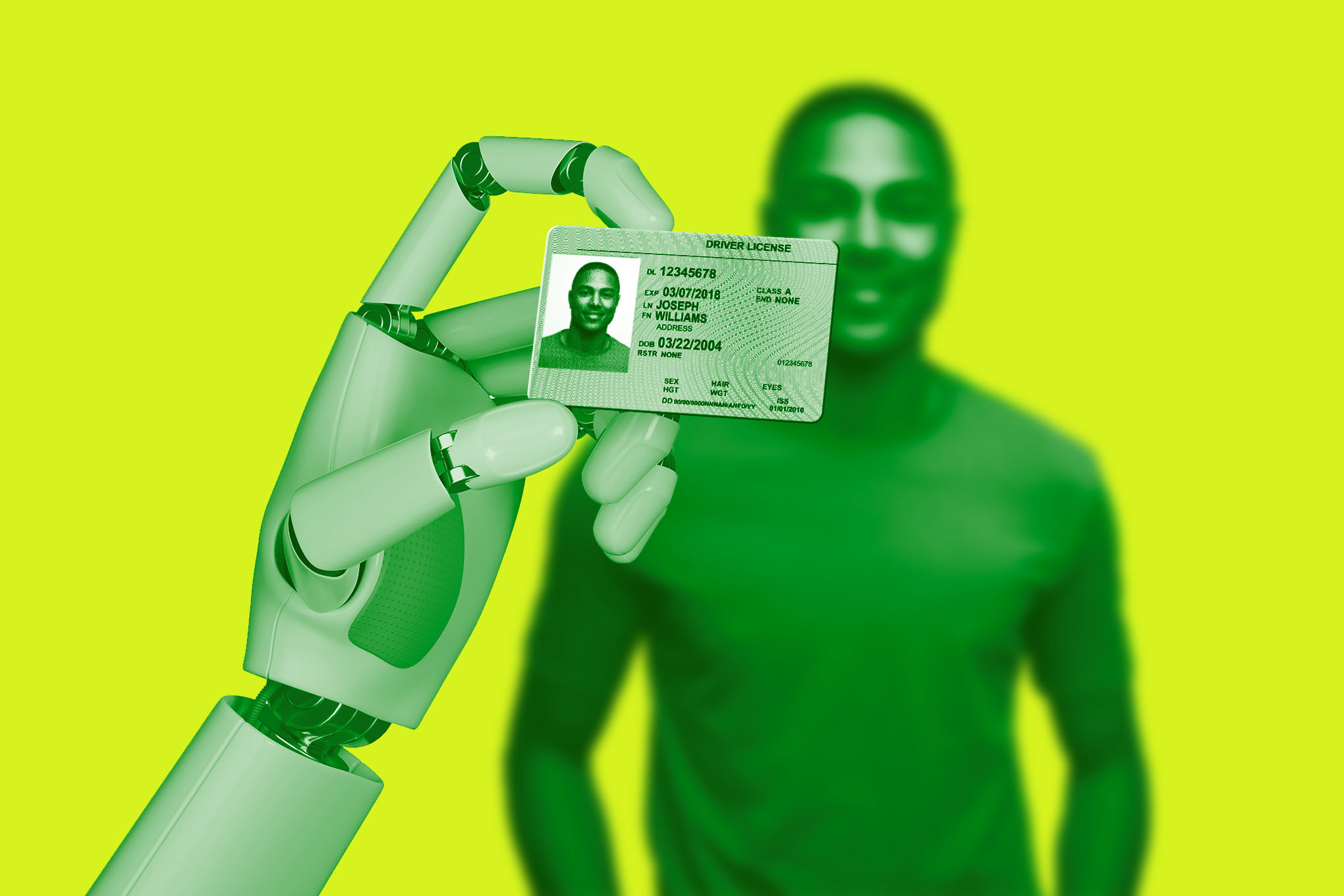 A robot verifying the age of a human man.