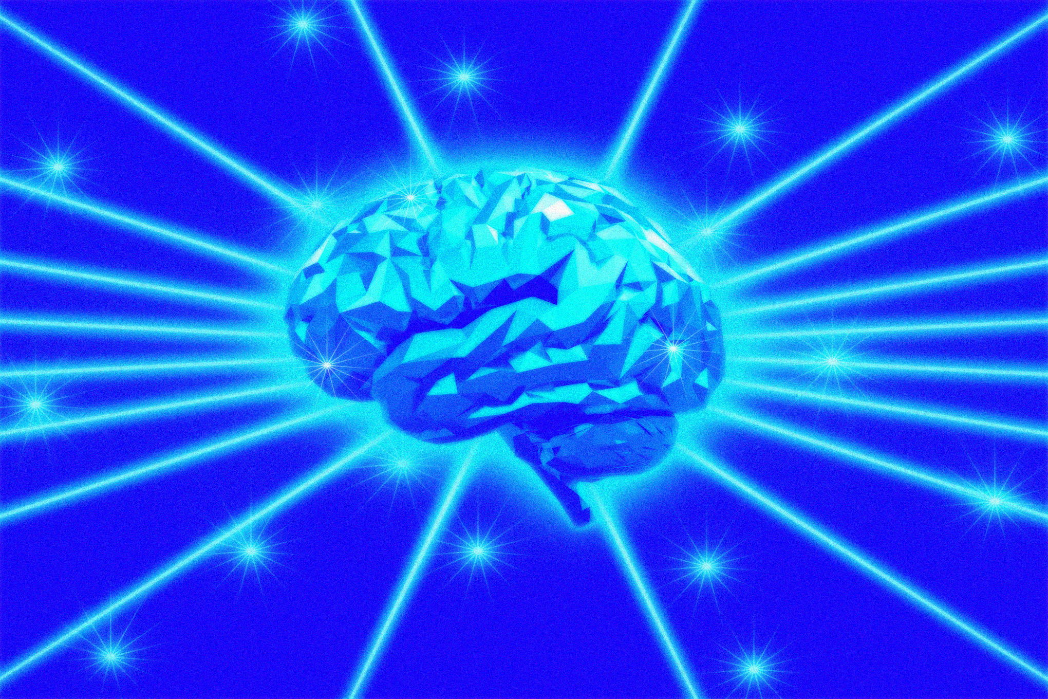 Low poly robot brain with the spark of intelligence.