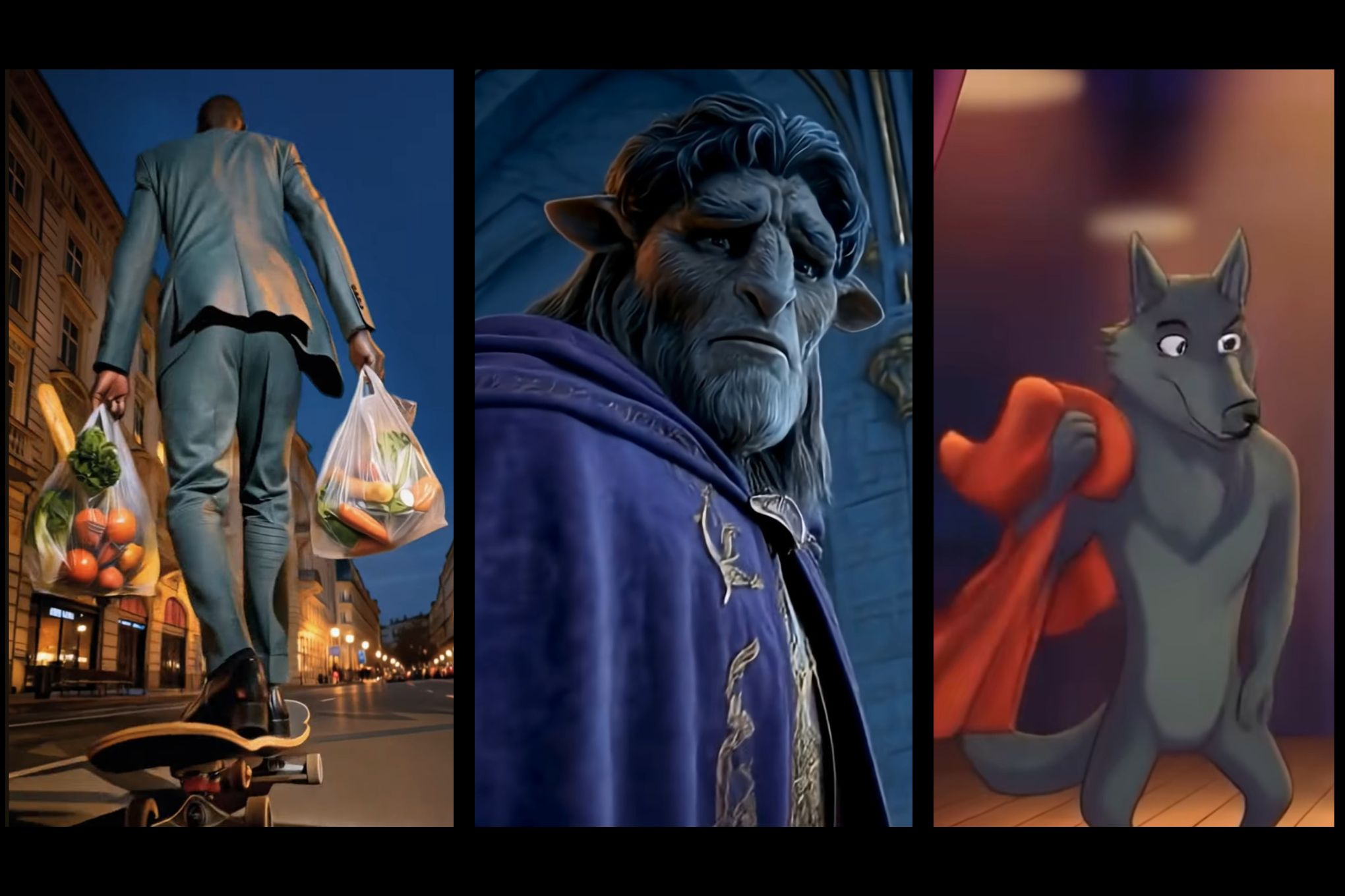 Three screenshots taken from AI-generated Samsung ads on YouTube.