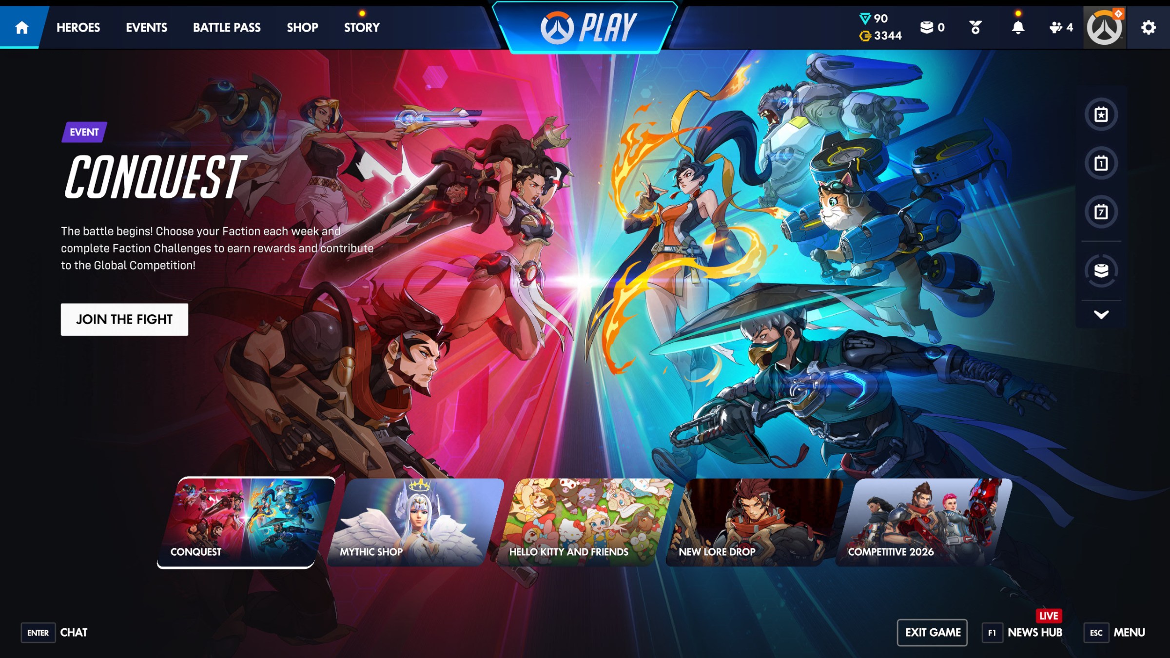 A screenshot of the new Overwatch menu screen