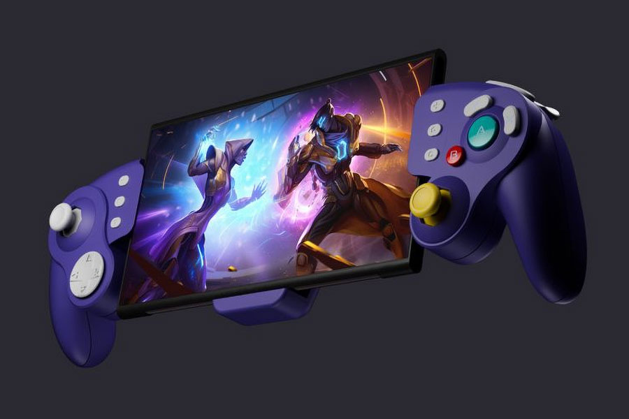 The Abxylute N9C controller pictured from an angle showing a fighting game on the Switch 2's screen.