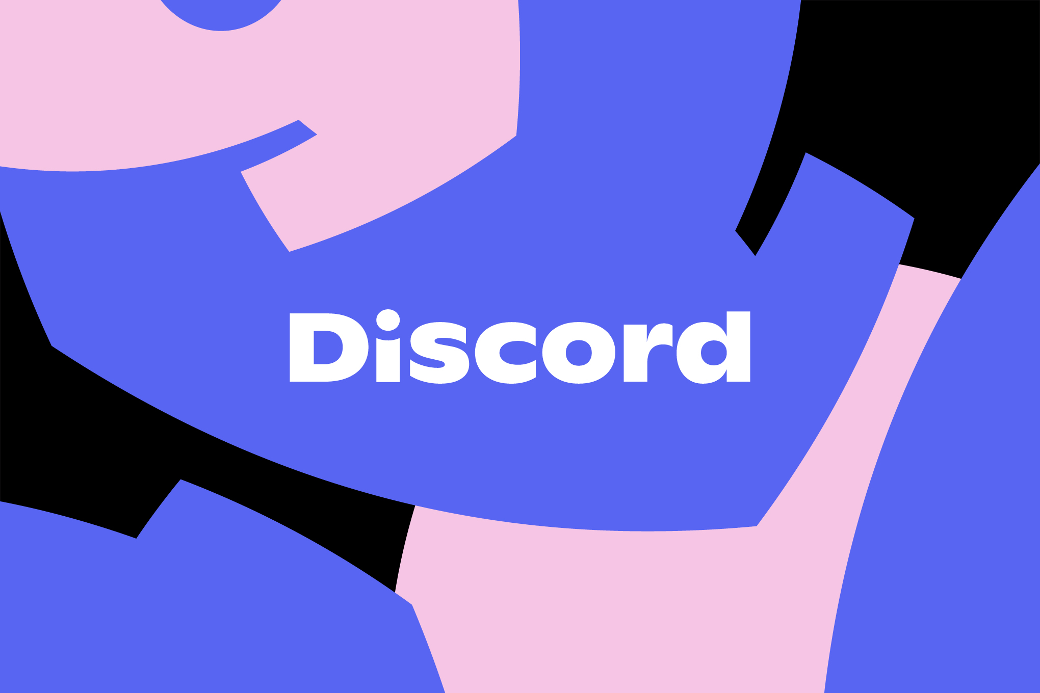 purple, pink, and black blobs with the discord text logo in the center in white