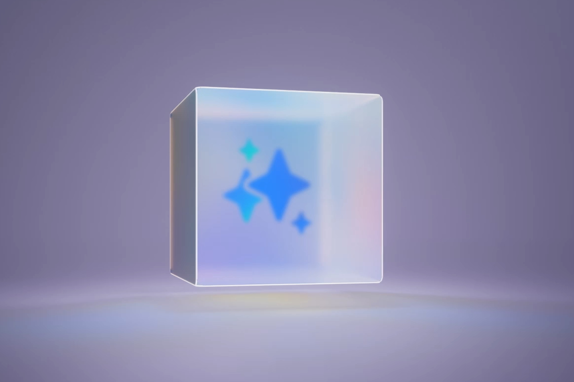 An image of Samsung’s Galaxy AI logo in a semi-transparent cube.