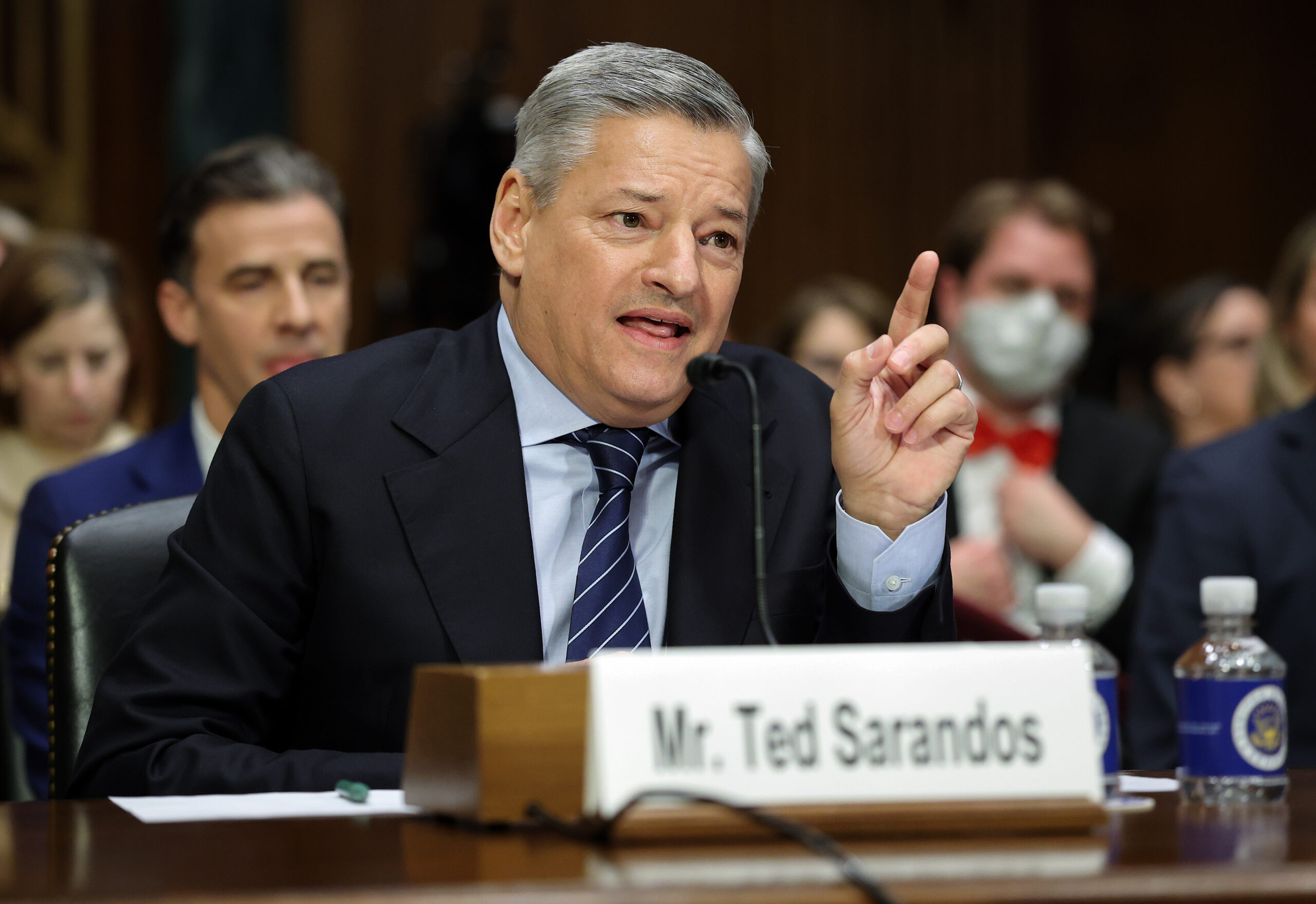 A photo of Ted Sarandos during a Senate hearing