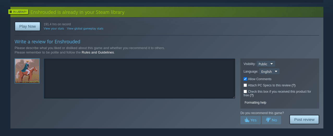 A screenshot of a Steam review draft with a beta feature that adds an option for attaching PC specs A screenshot of a Steam review draft with a beta feature that adds an option for attaching PC specs