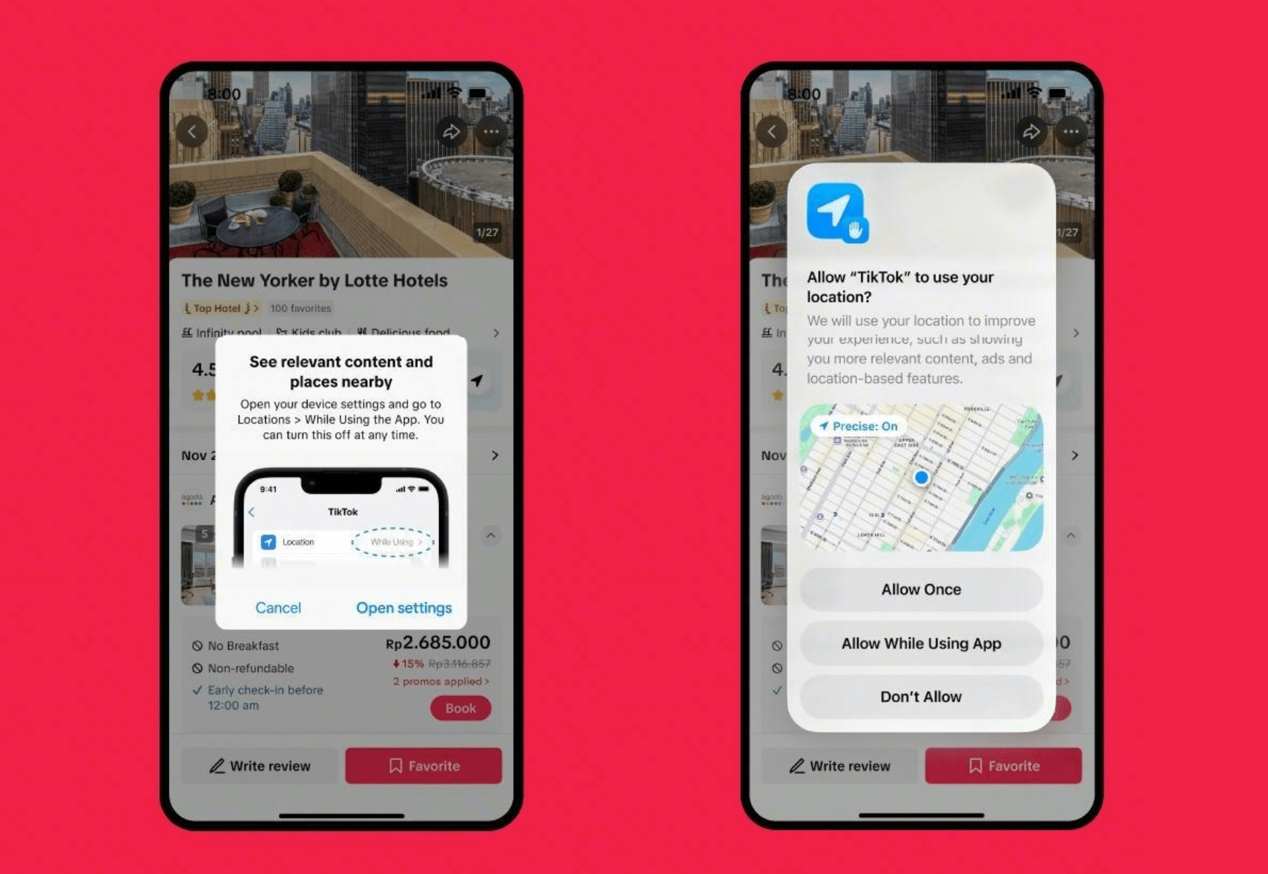 Screenshots of the prompts for turning on Local Feeds in TikTok