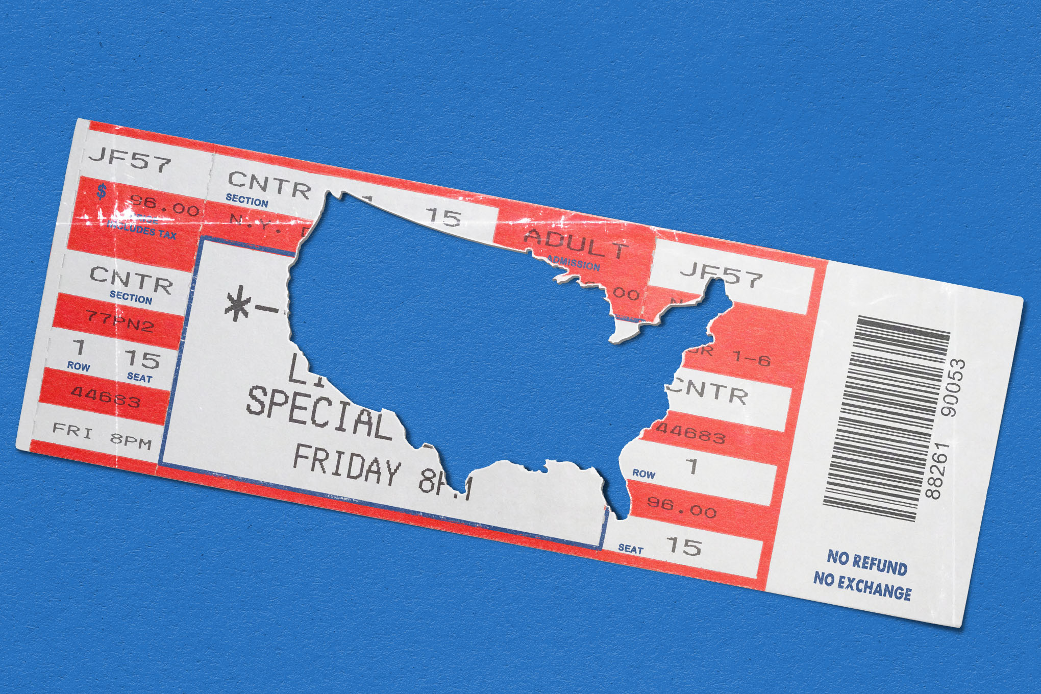 An event ticket with a cutout of the US