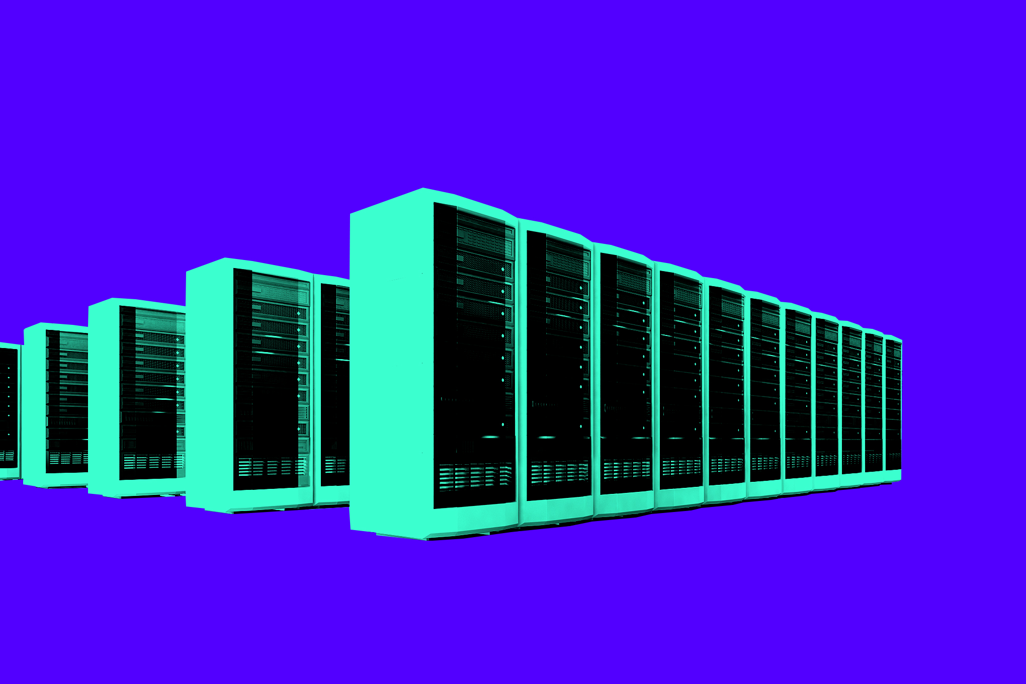 Server racks on a dark brown background.