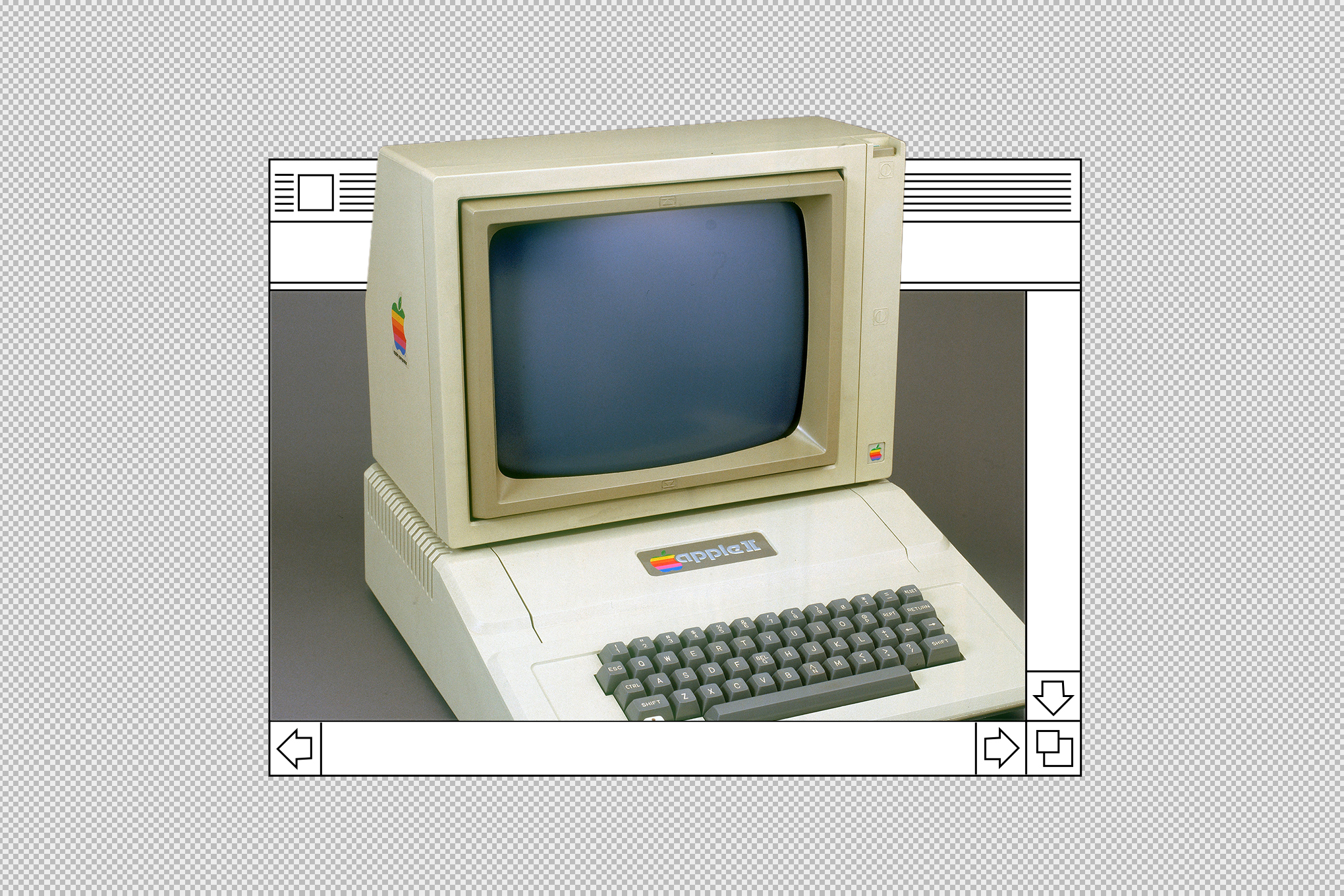 Apple II in a retro Apple window frame.