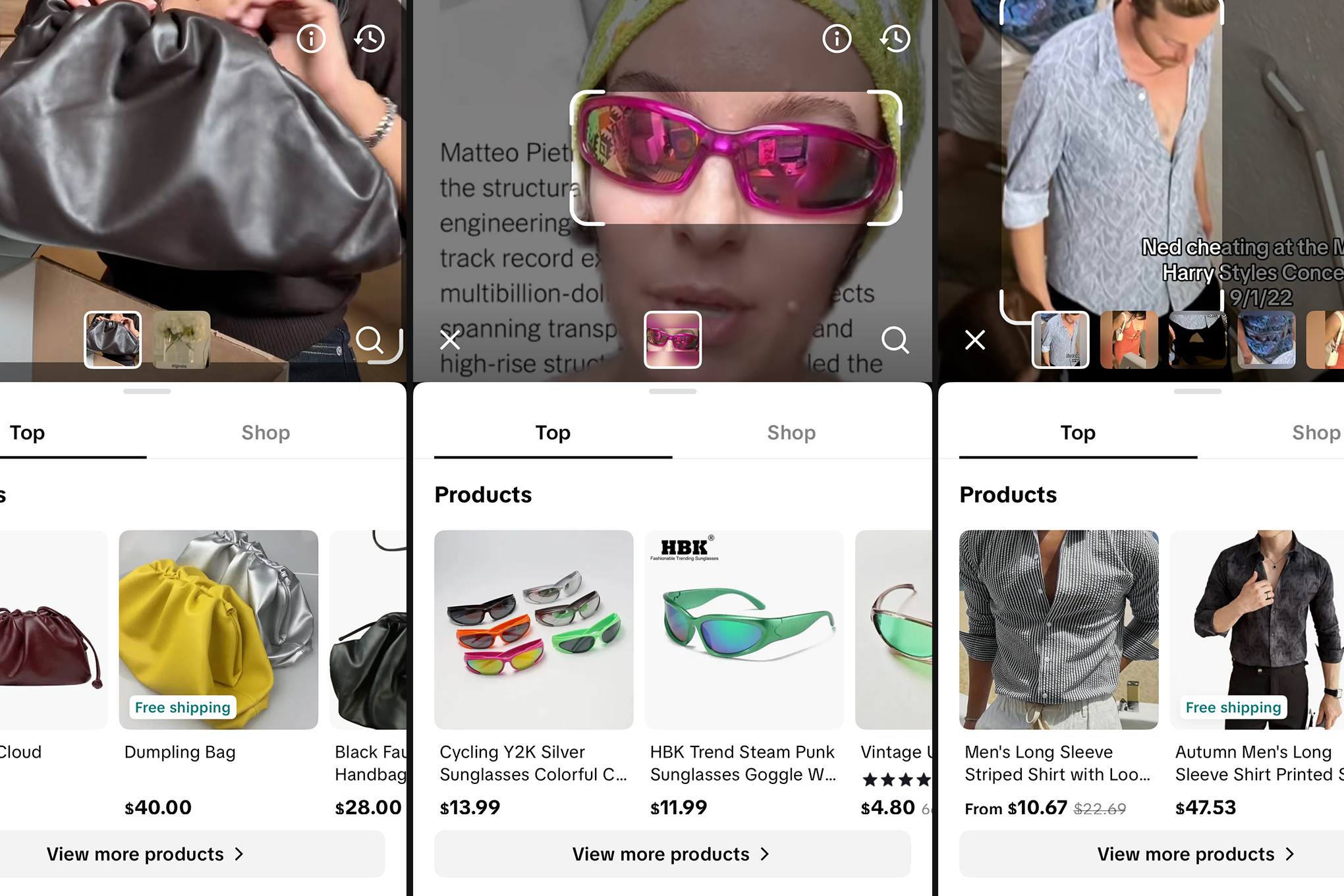 TikTok’s “Find similar” feature that uses AI to scan videos and identify products for sale on TikTok Shop.