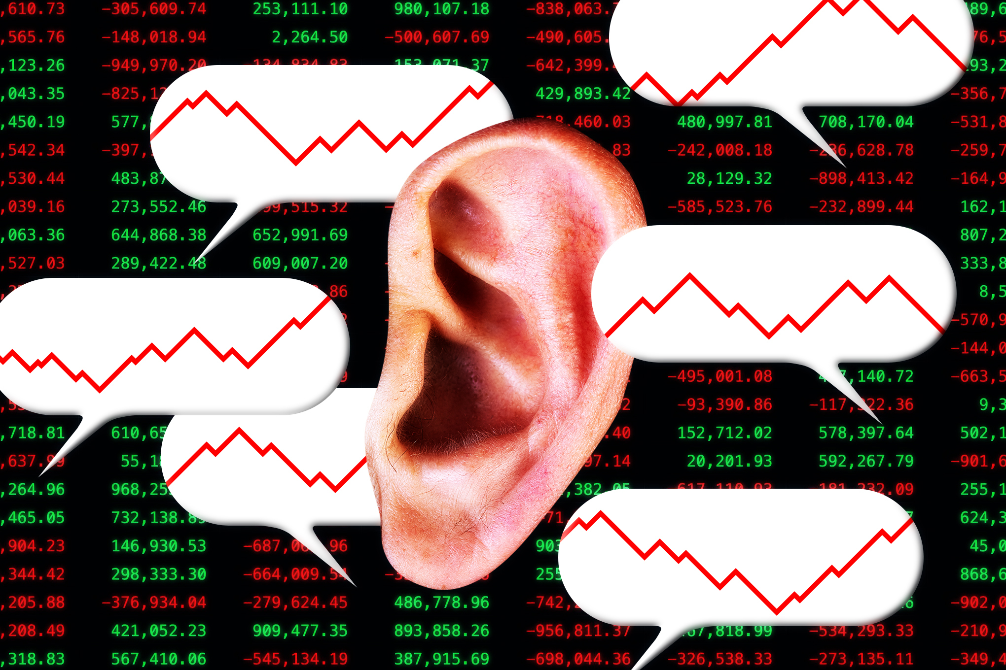 A large ear is featured among graphs and a terminal