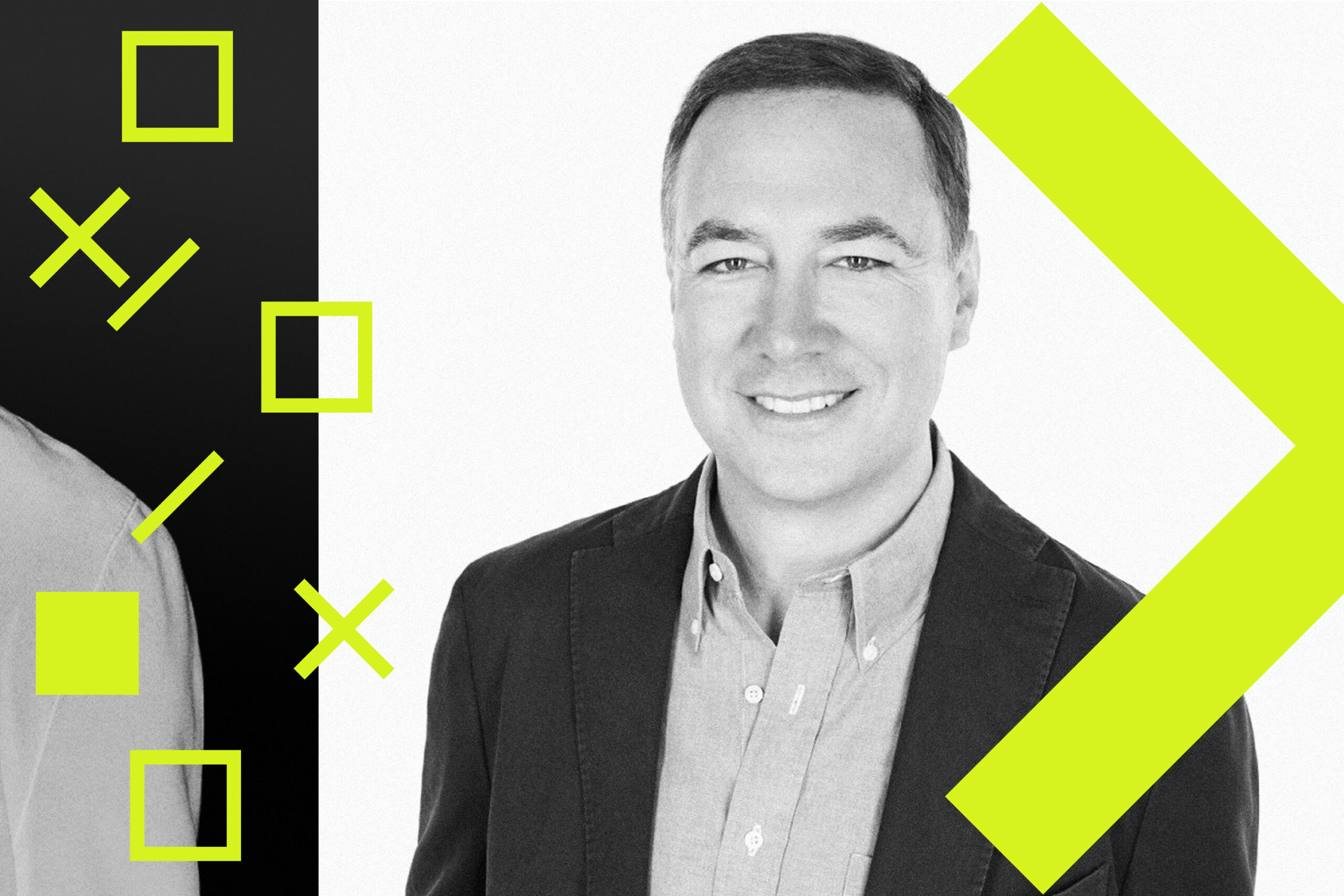 A stylized portrait of Yahoo CEO Jim Lanzone