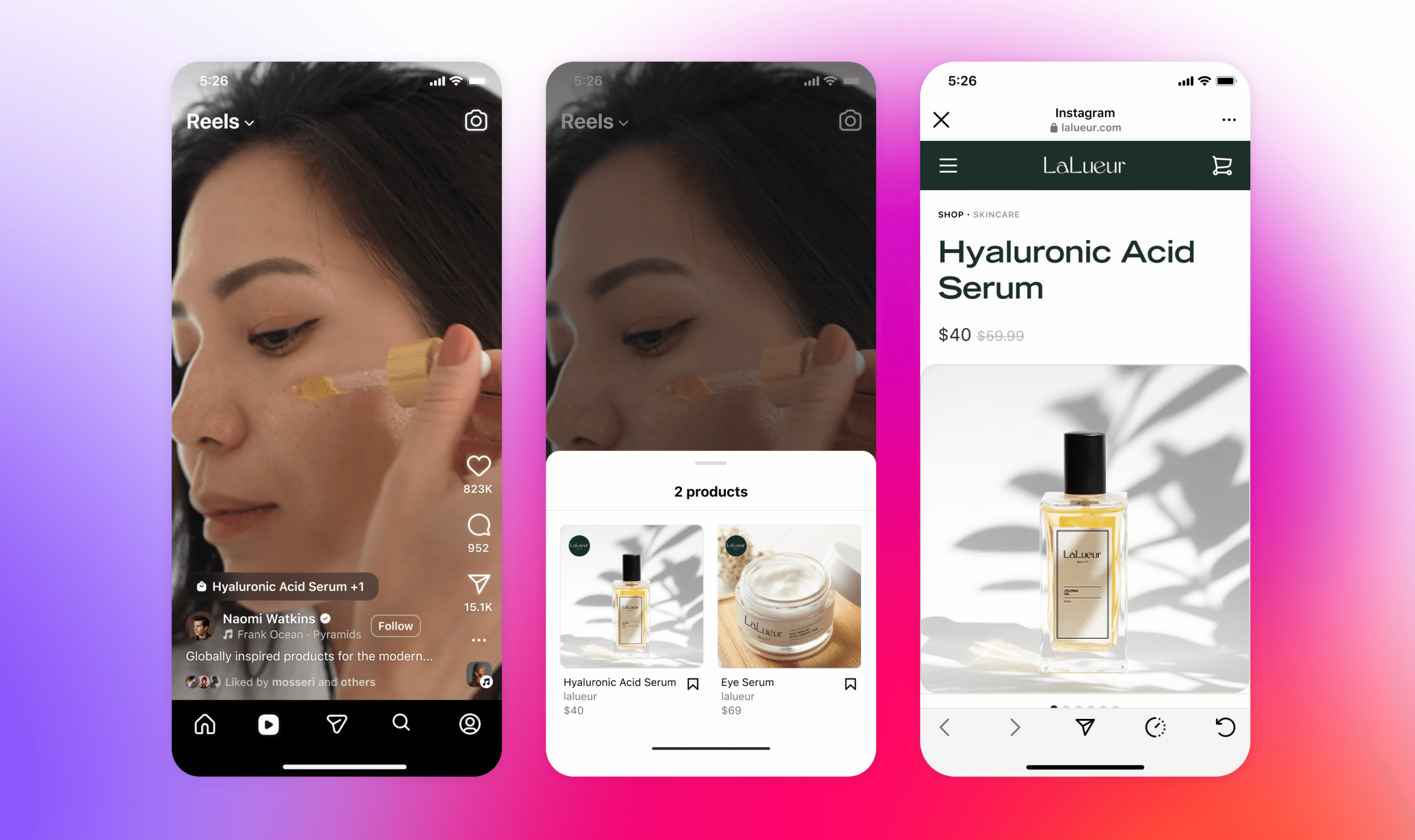 Instagram Reel with tagged products above the caption