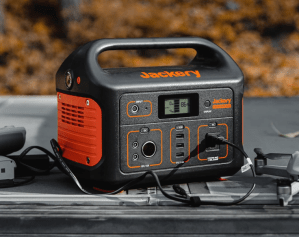 The Jackery Explorer 500 outside on a table with a drone.