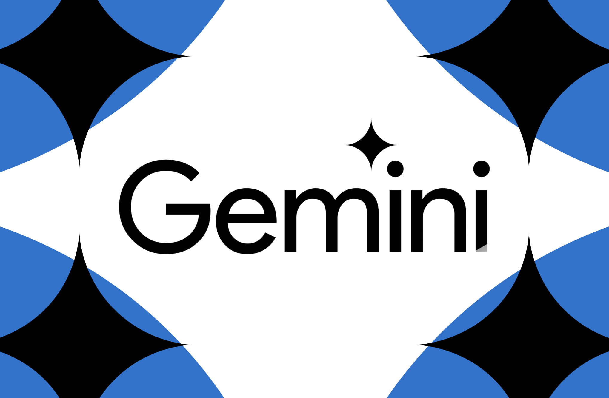 The Gemini logo on a background of illustrated AI sparkles.