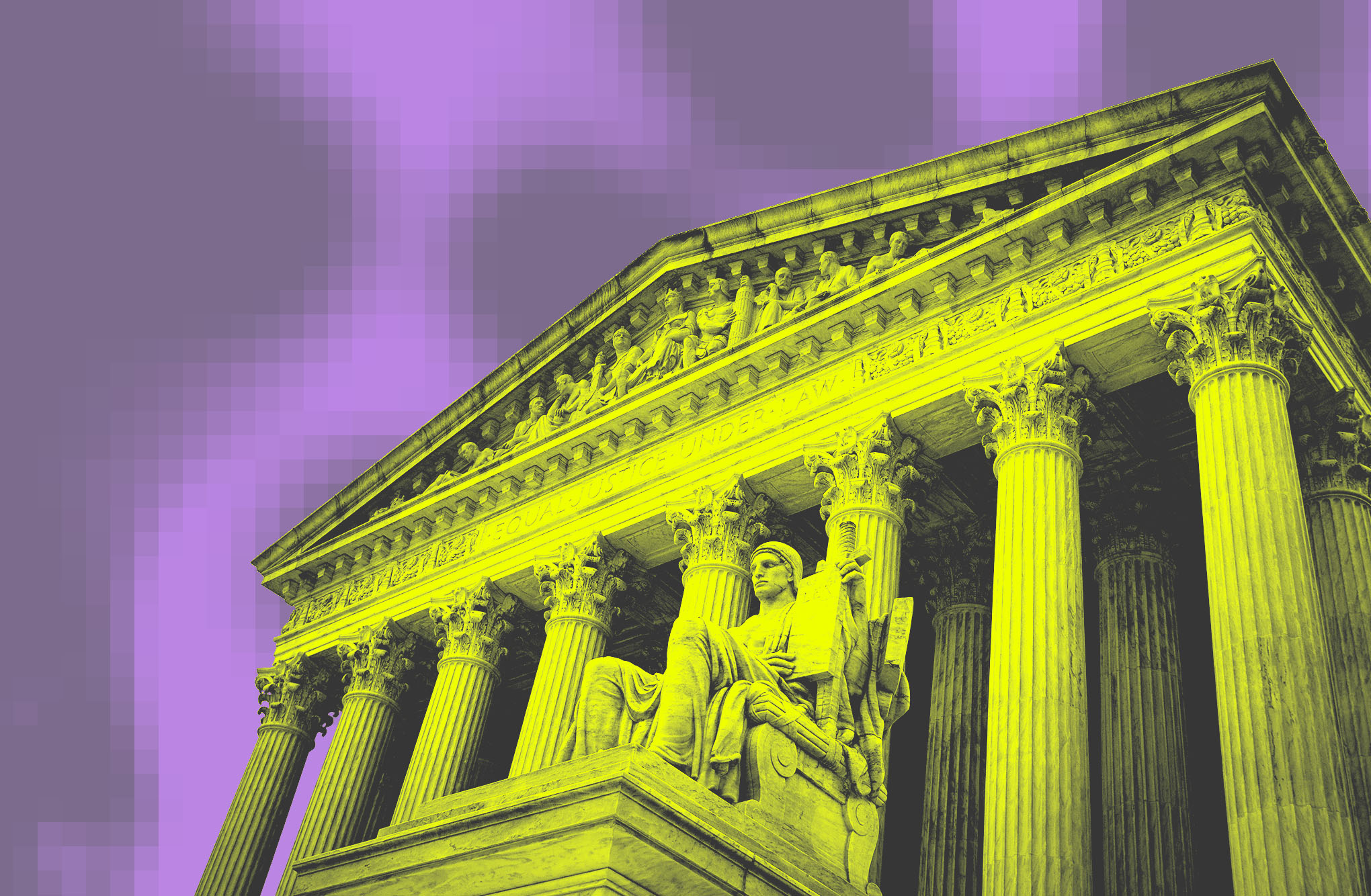 Photo illustration of the Supreme Court building with pixelated sky.