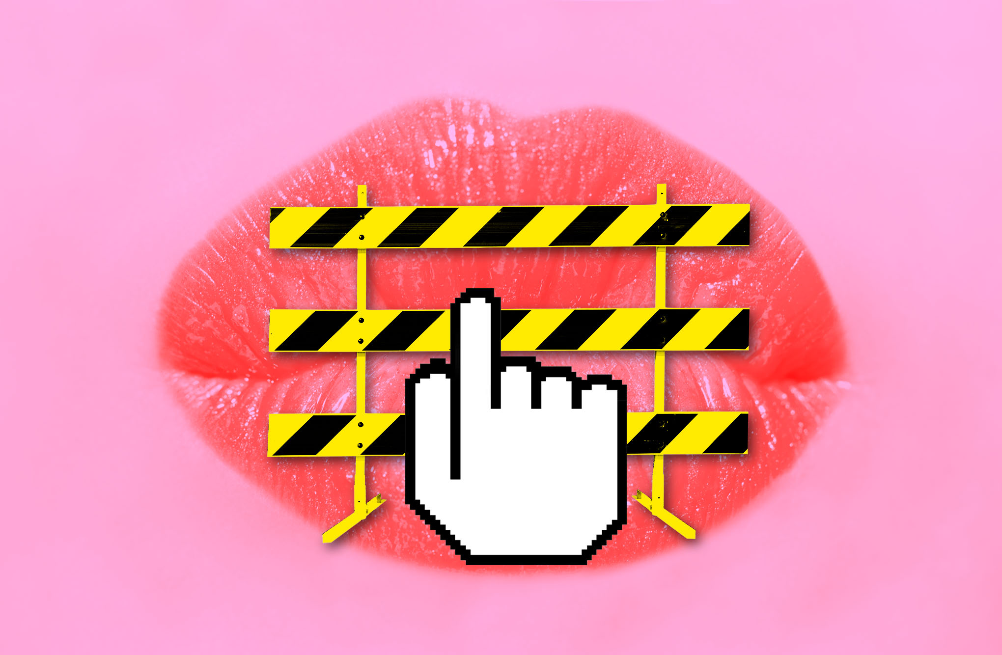 Puckering lips behind a road block.