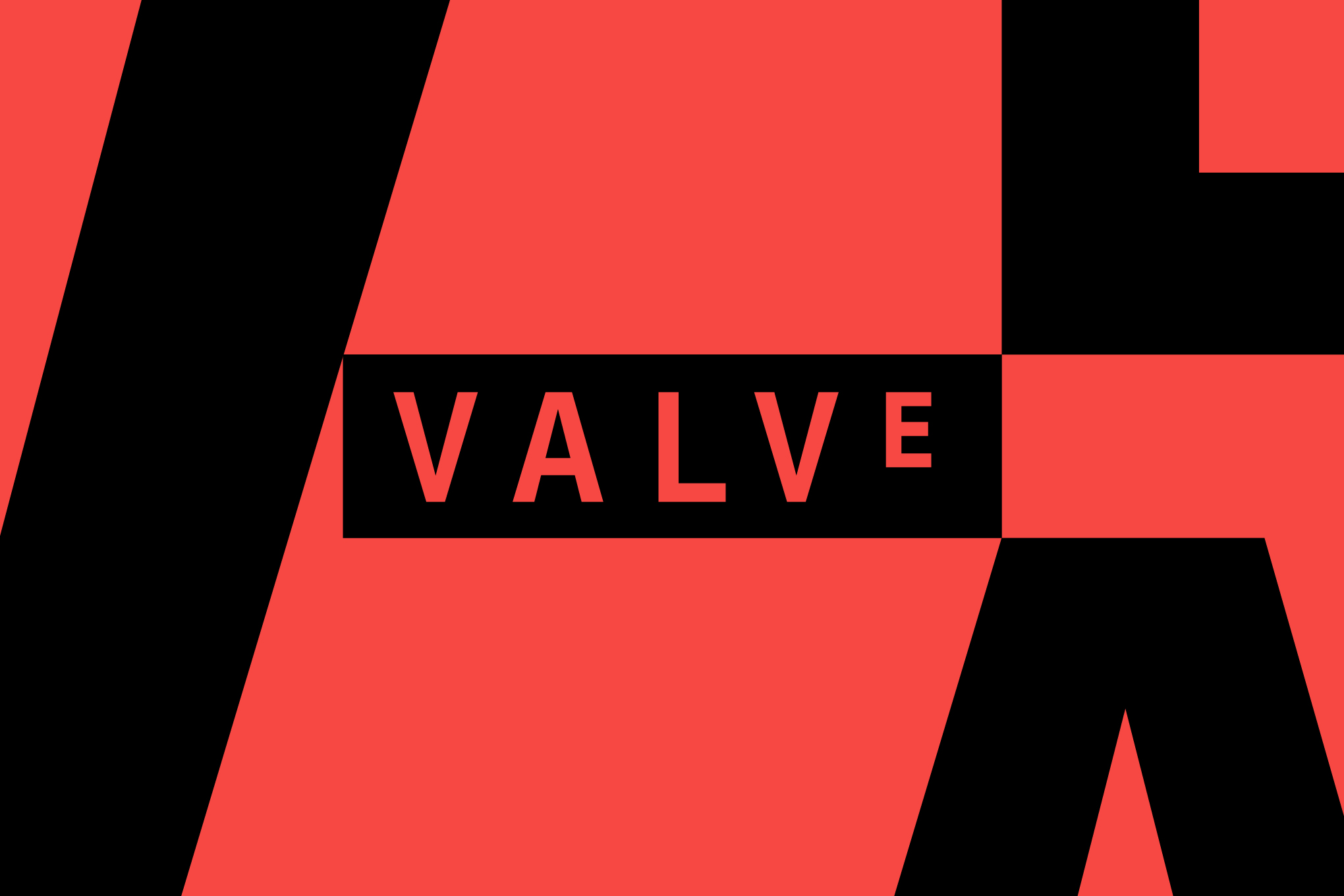 The Valve logo on a graphic red and black background.