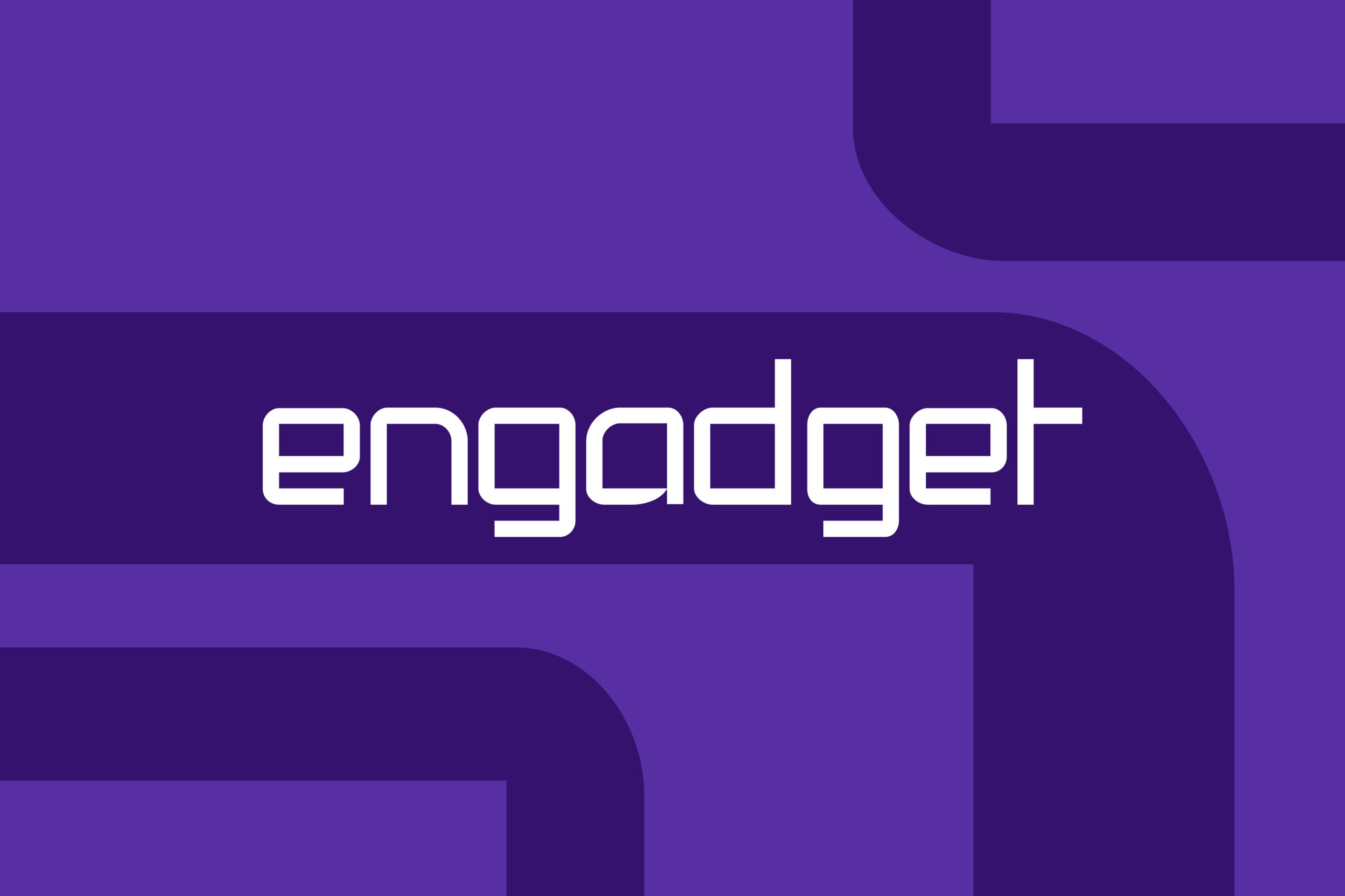 Engadget logo on a bright purple background.