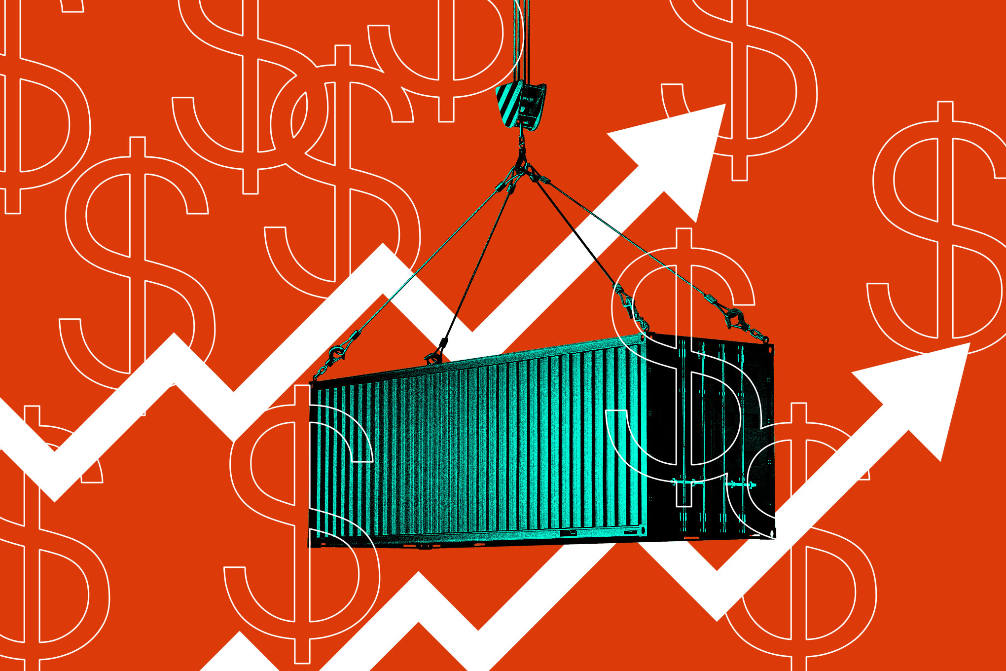 An image showing a shipping crate on a red background