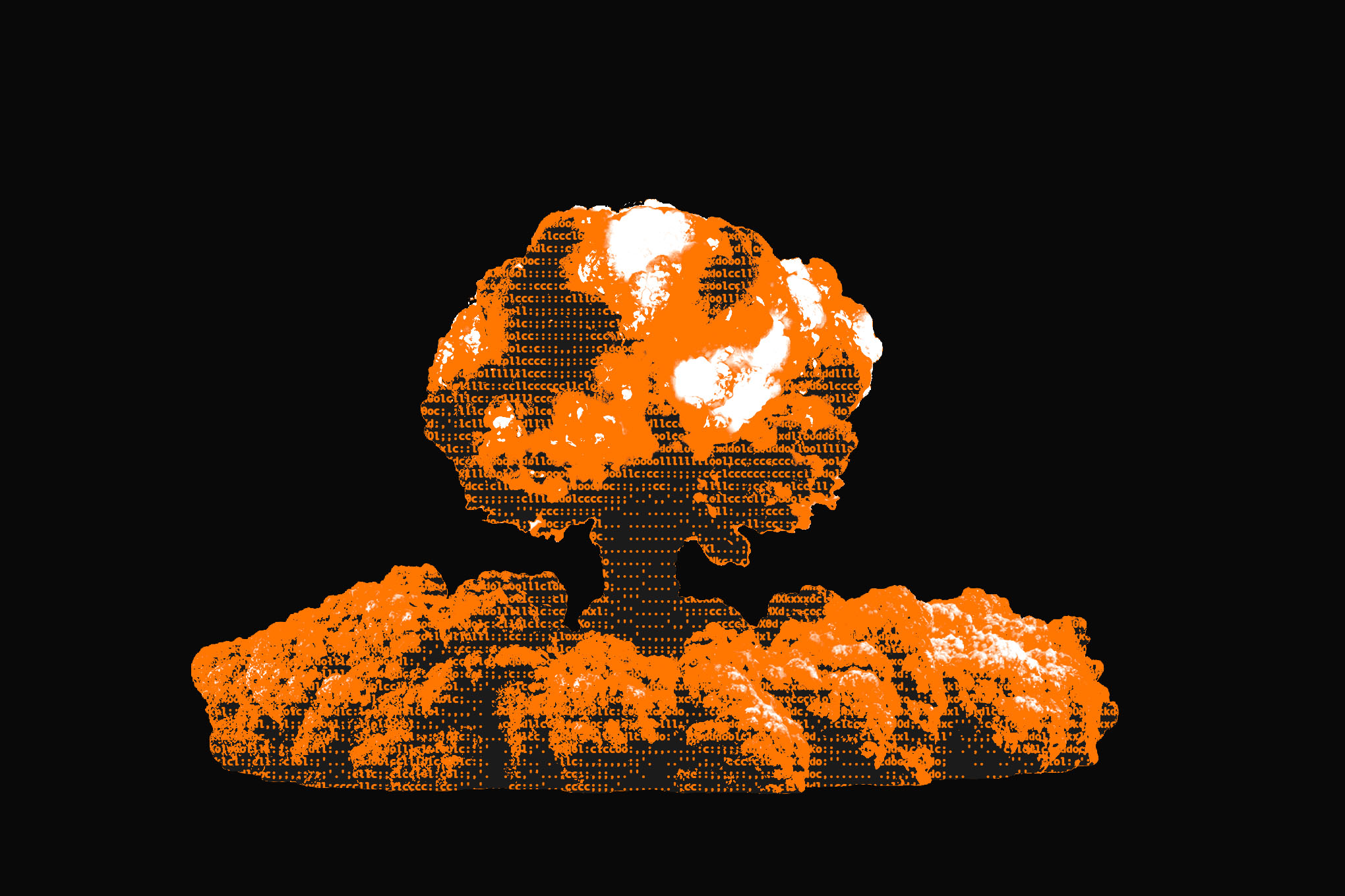 Mushroom cloud with digital ASCII effect.