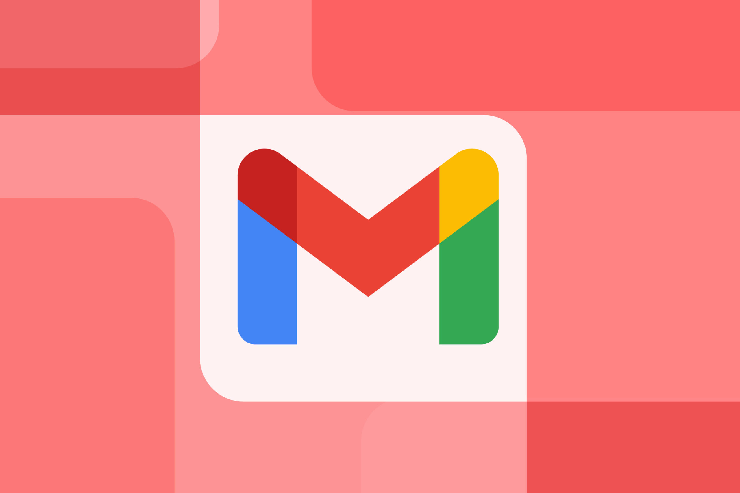 Gmail logo on a graphic red background.
