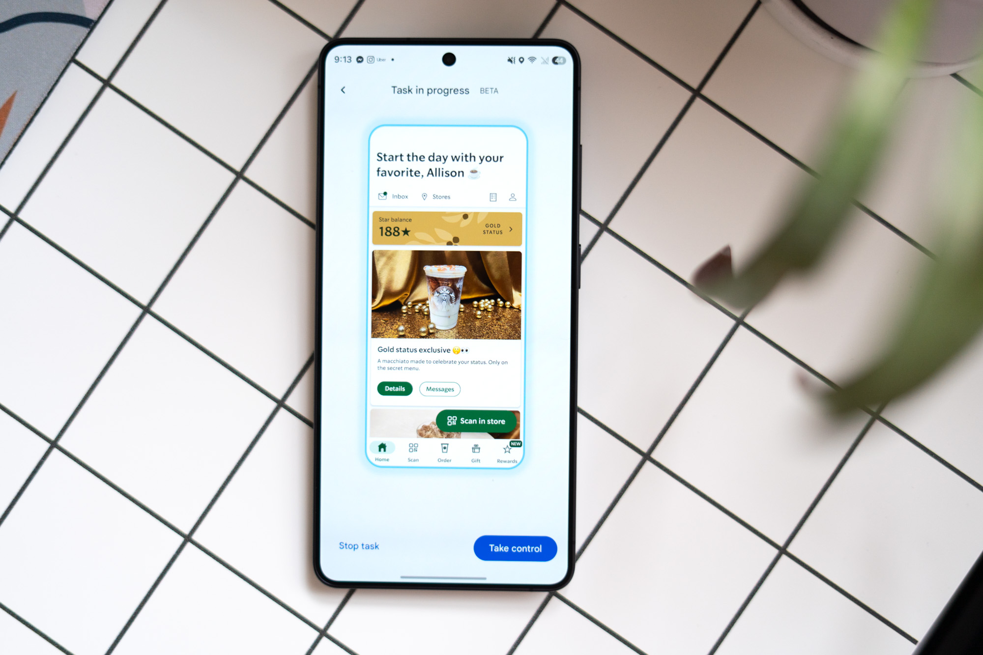 Galaxy S26 Ultra phone showing Gemini task automation interface