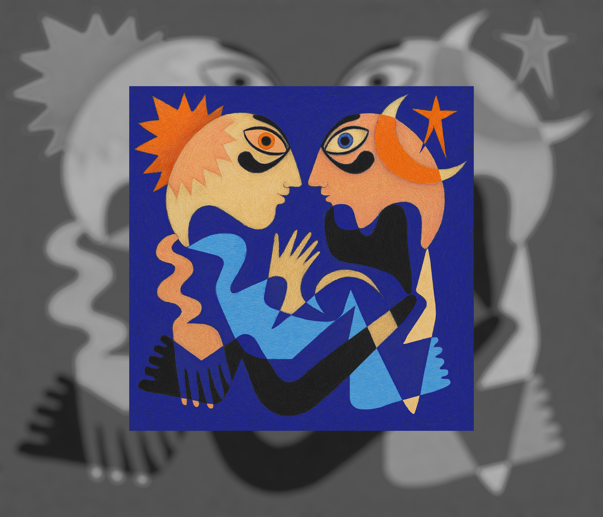 The cover of Sotomayor’s Wabi Sabi, featuring an abstract painting of two people.