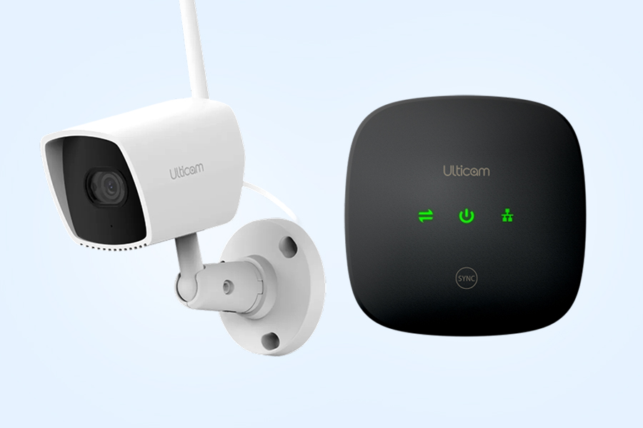 An Ulticam security camera next to a HaLow Wi-Fi gateway.