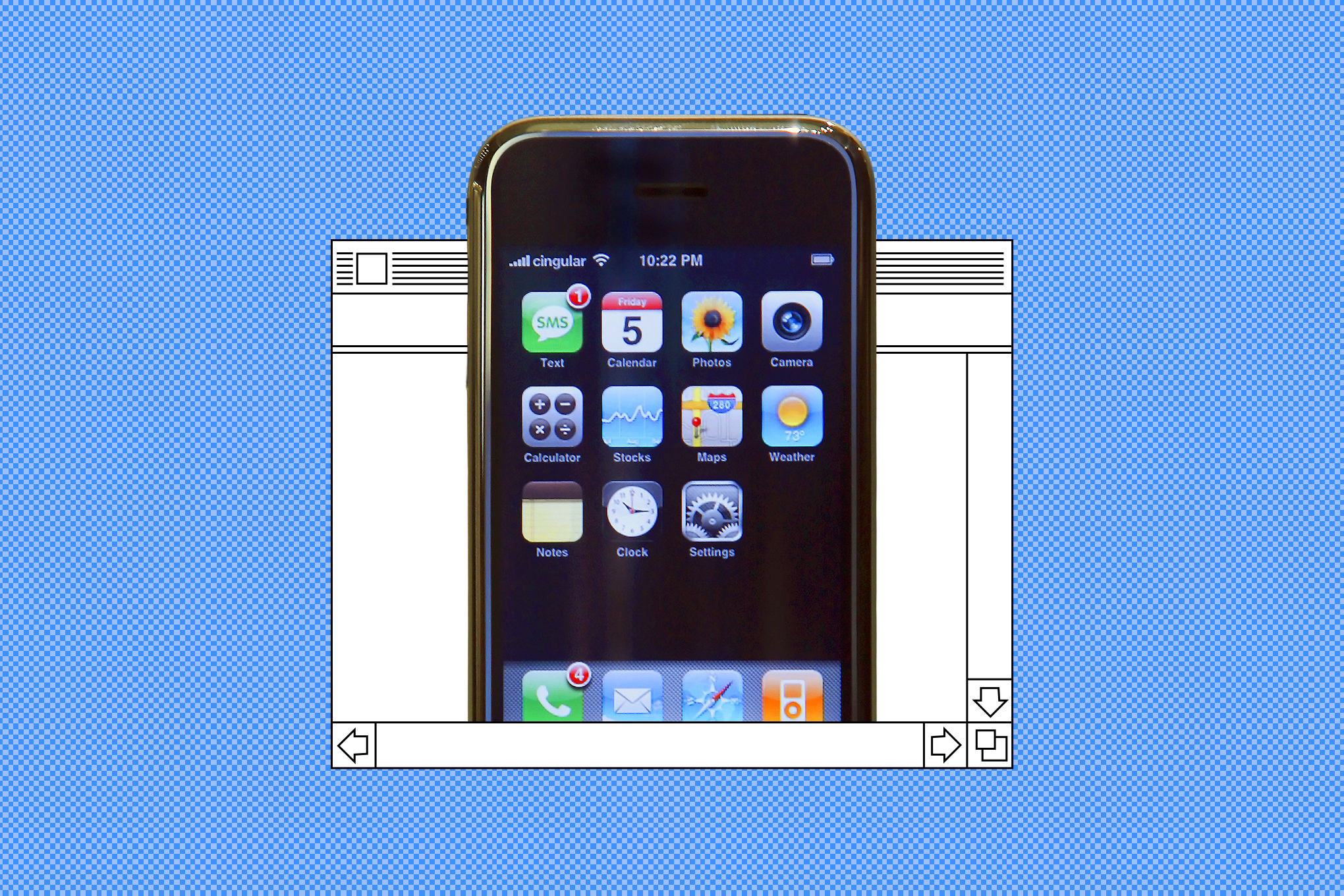 Original iPhone coming out of a Mac desktop window.