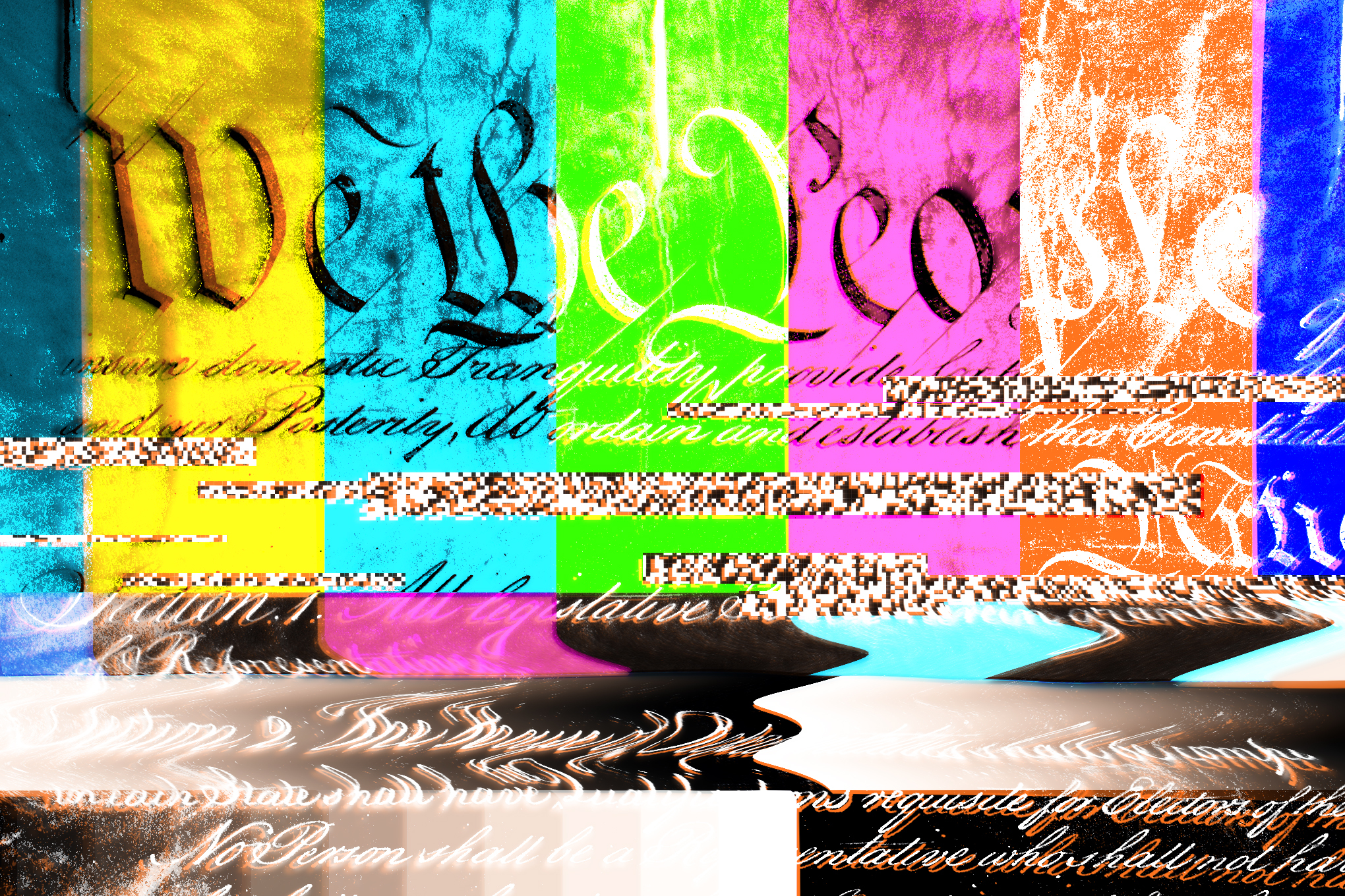 And image of the US Constitution through TV static.