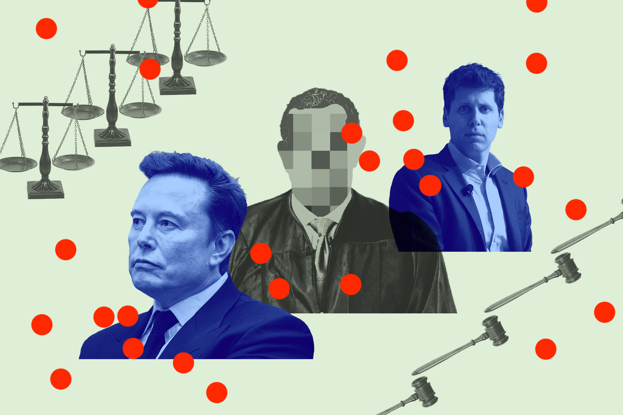 Graphic photo collage of Sam Altman and Elon Musk.
