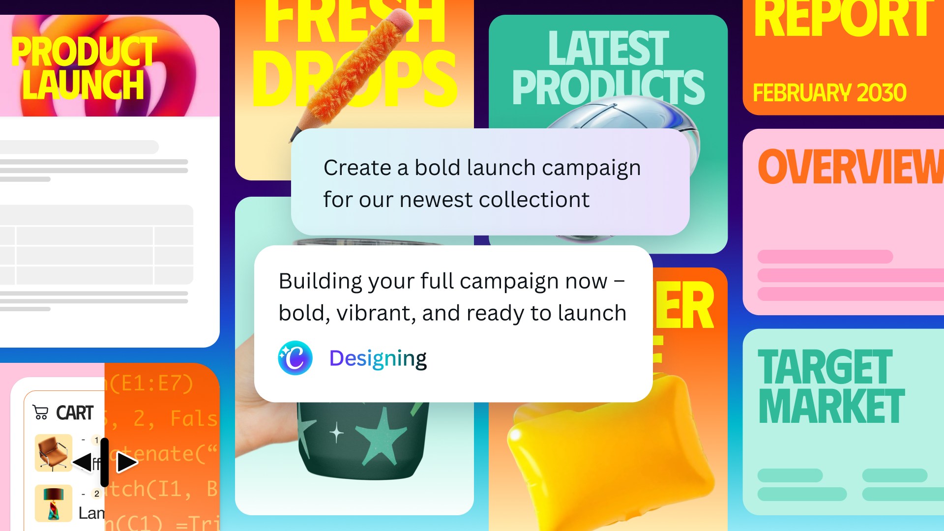 An illustration showing Canva’s AI 2.0 update for prompt-based editing.