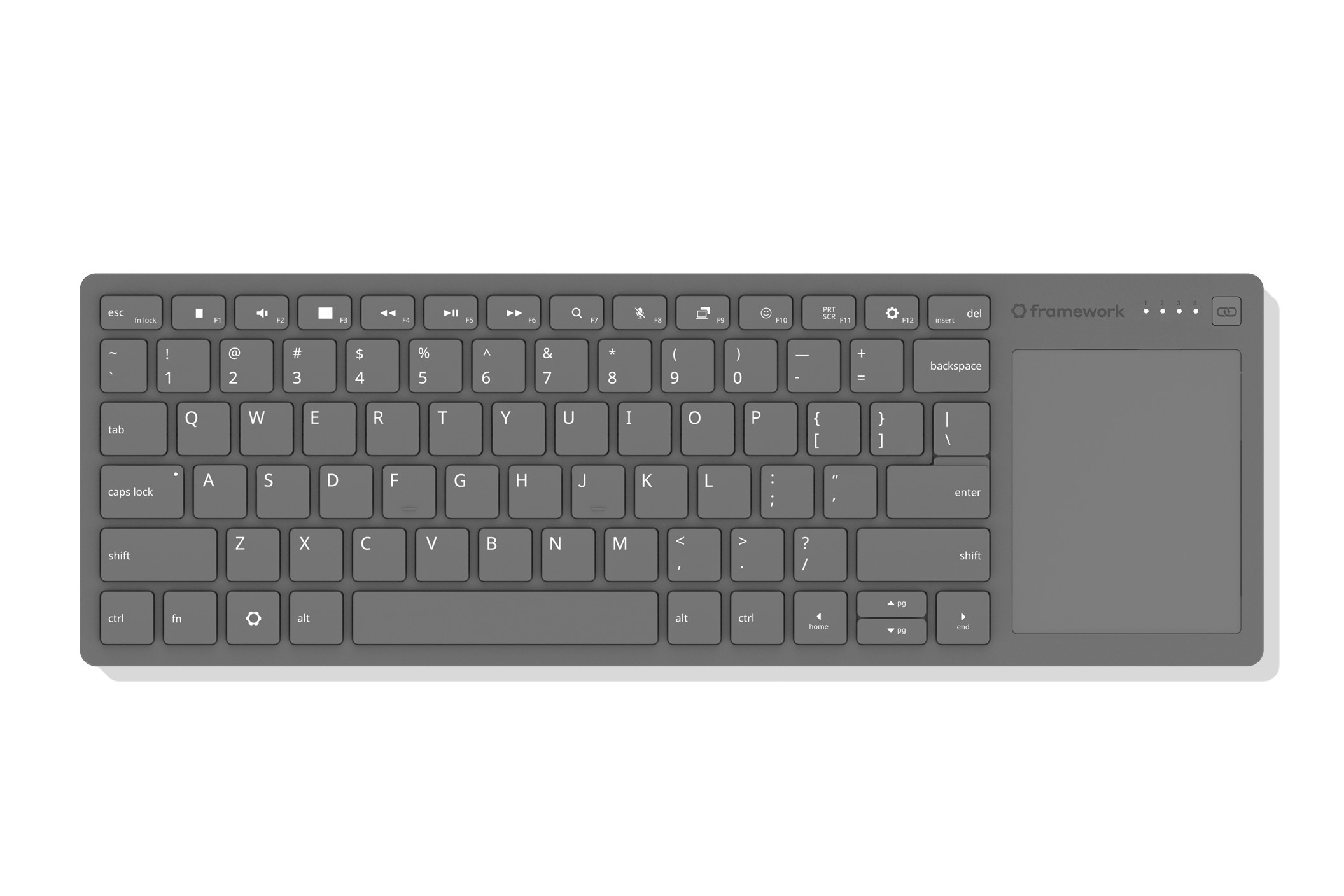 Framework’s wireless keyboard with touchpad is very gray.