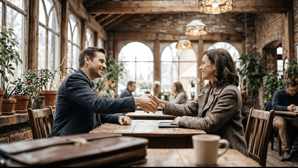 A GIF of two people using Gemini to take notes for an in-person meeting