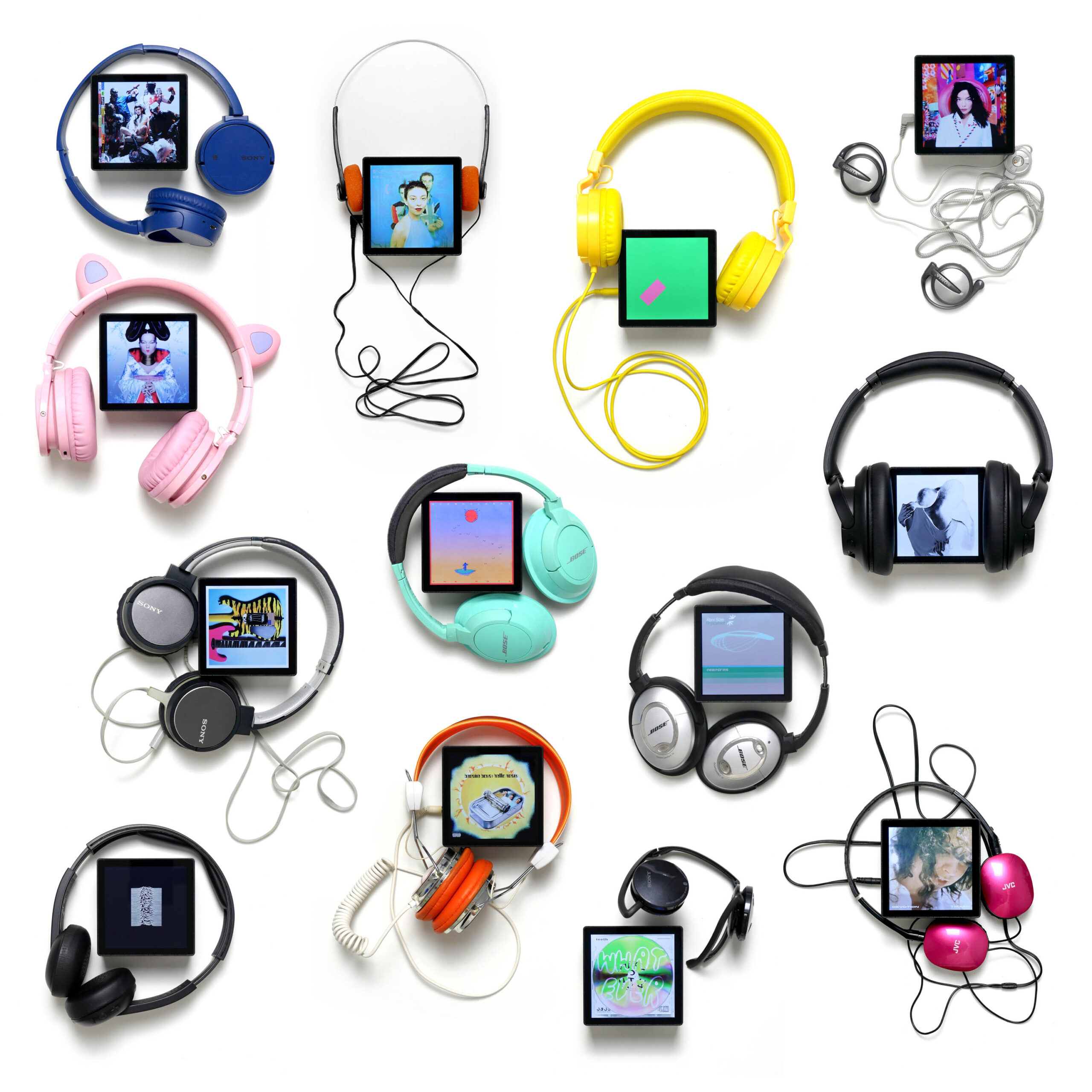 Sleevenote hardware mp3 players with headphones and some have cat ears