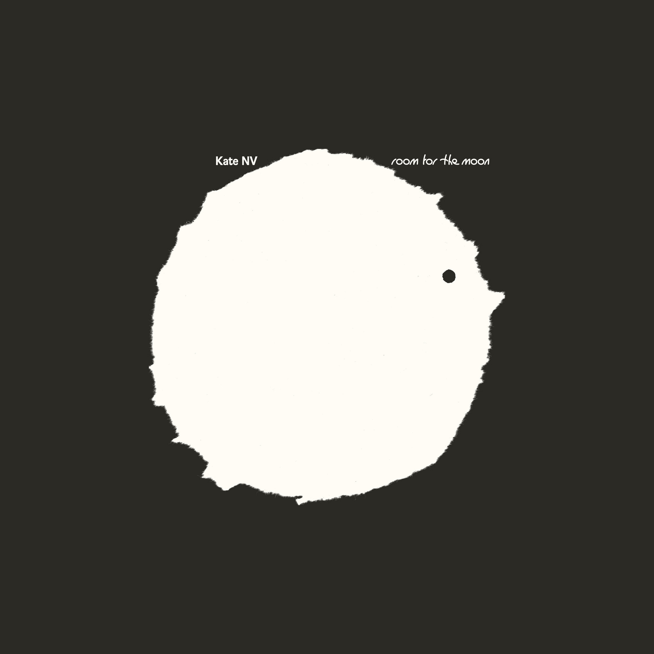 The cover of Kate NV’s Room for the Moon, a white abstract splotch on a black background.