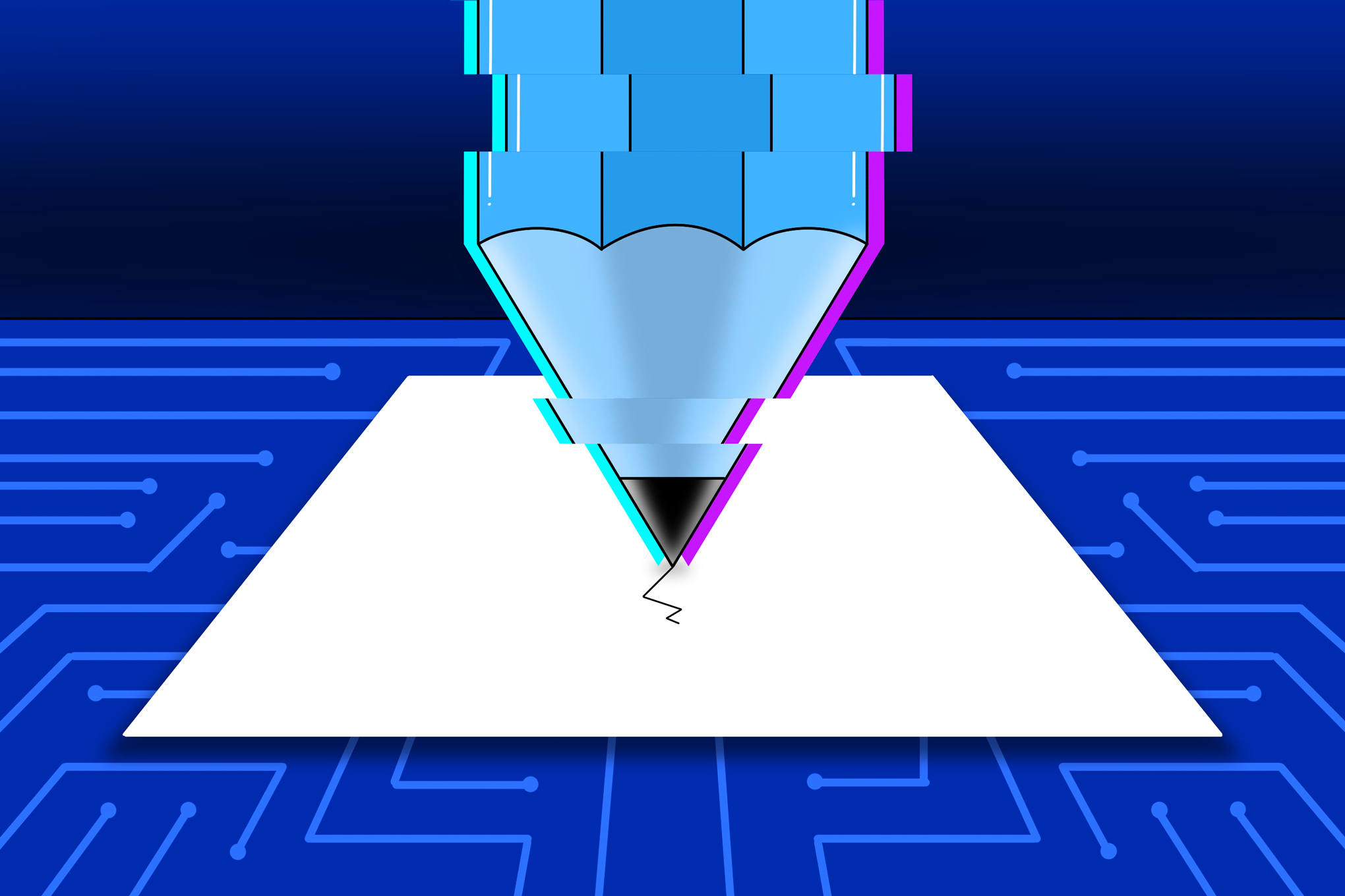 Pixelated pencil writing on paper