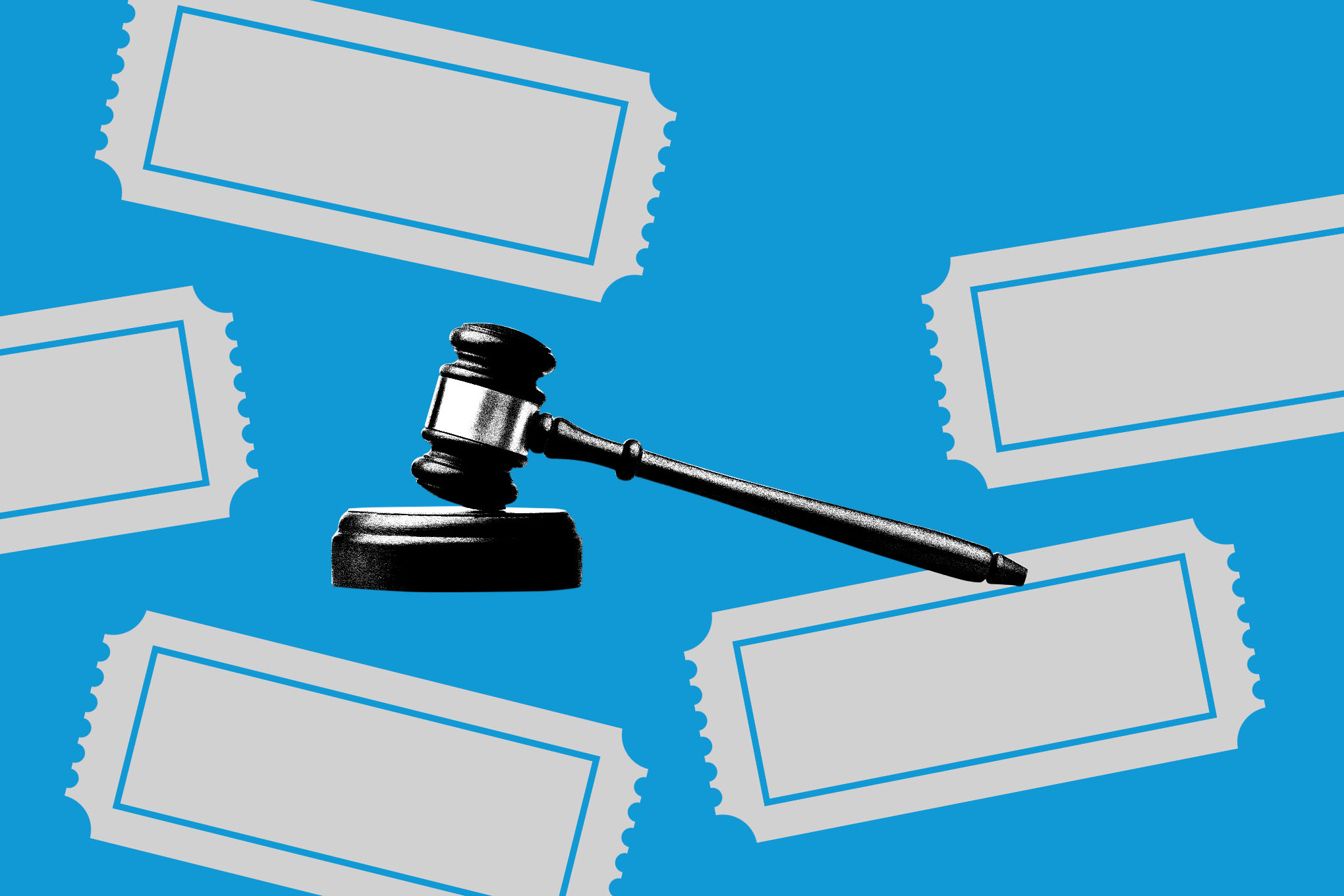 An illustration of event tickets and a gavel.