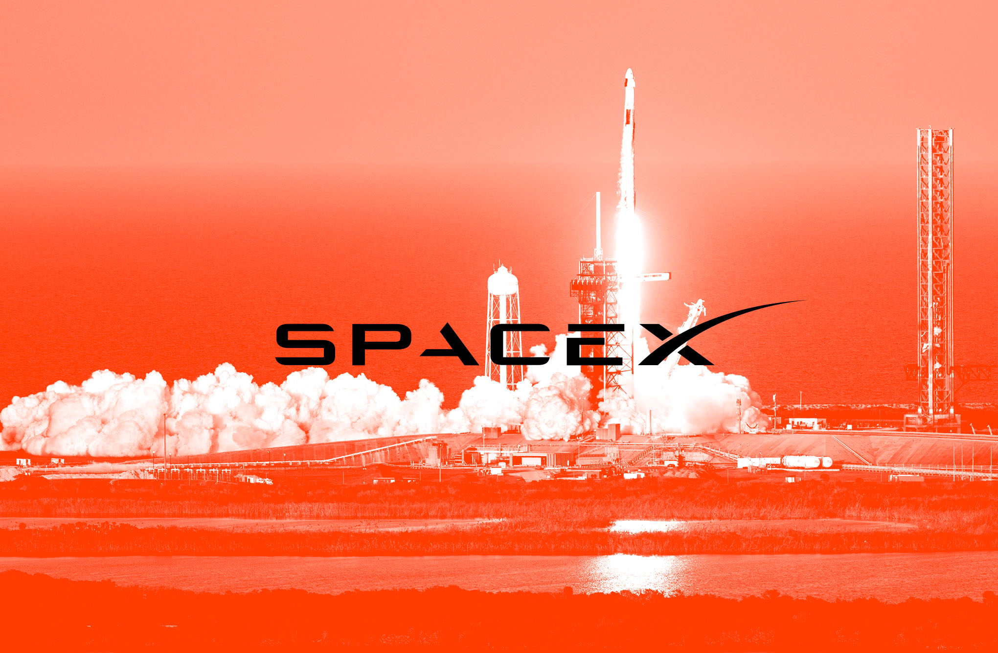 Photo of rocket launch with SpaceX logo.