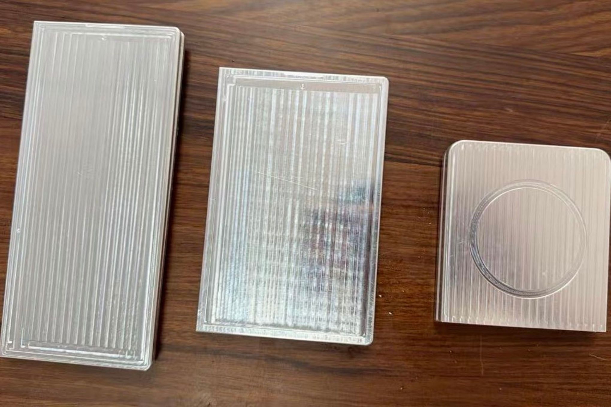Leaked dummy units of Samsung’s upcoming Galaxy Z foldables, including the wide-style foldable phone.