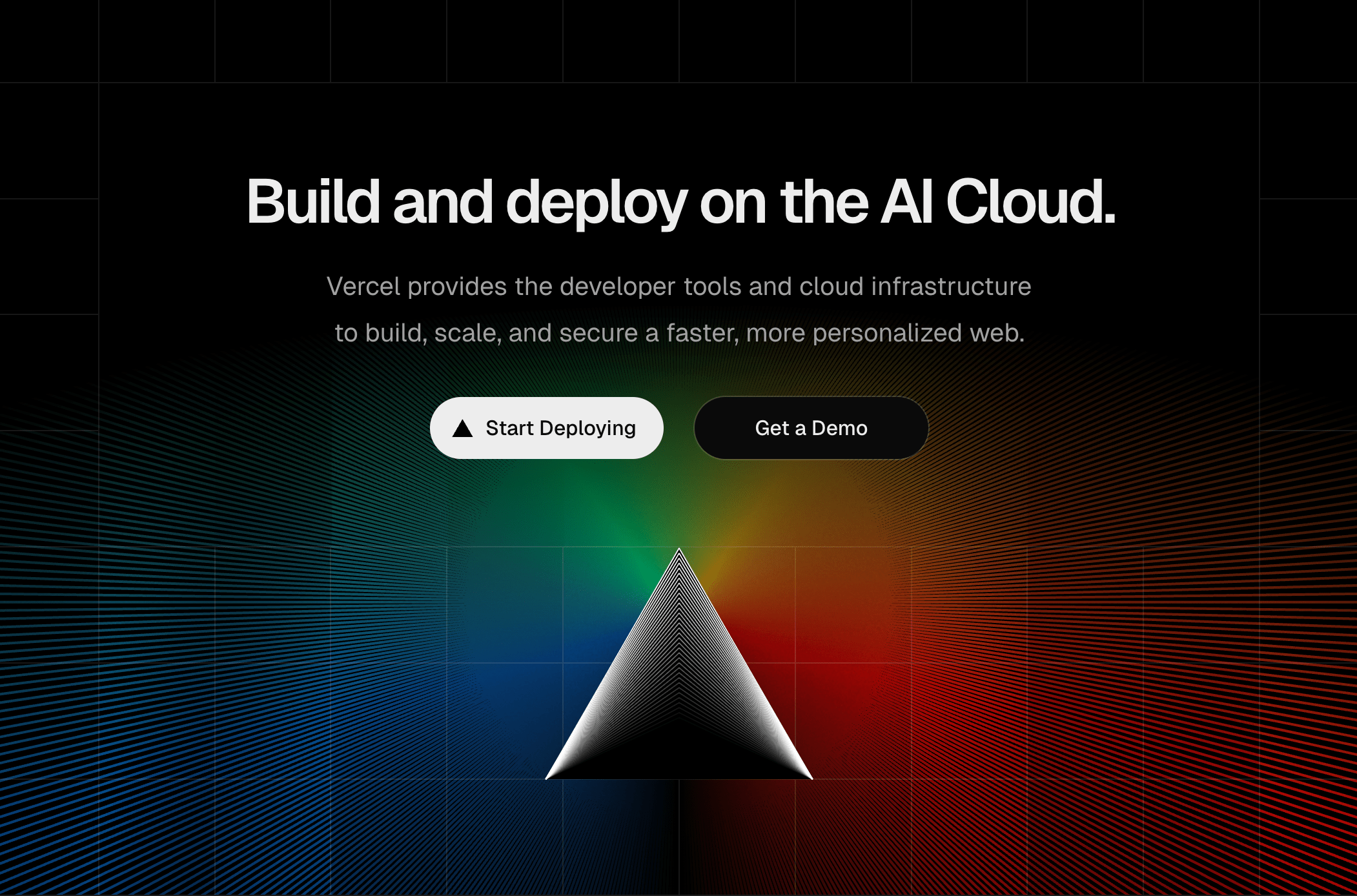 Vercel homepage with the tagline “build and deploy on the AI cloud”