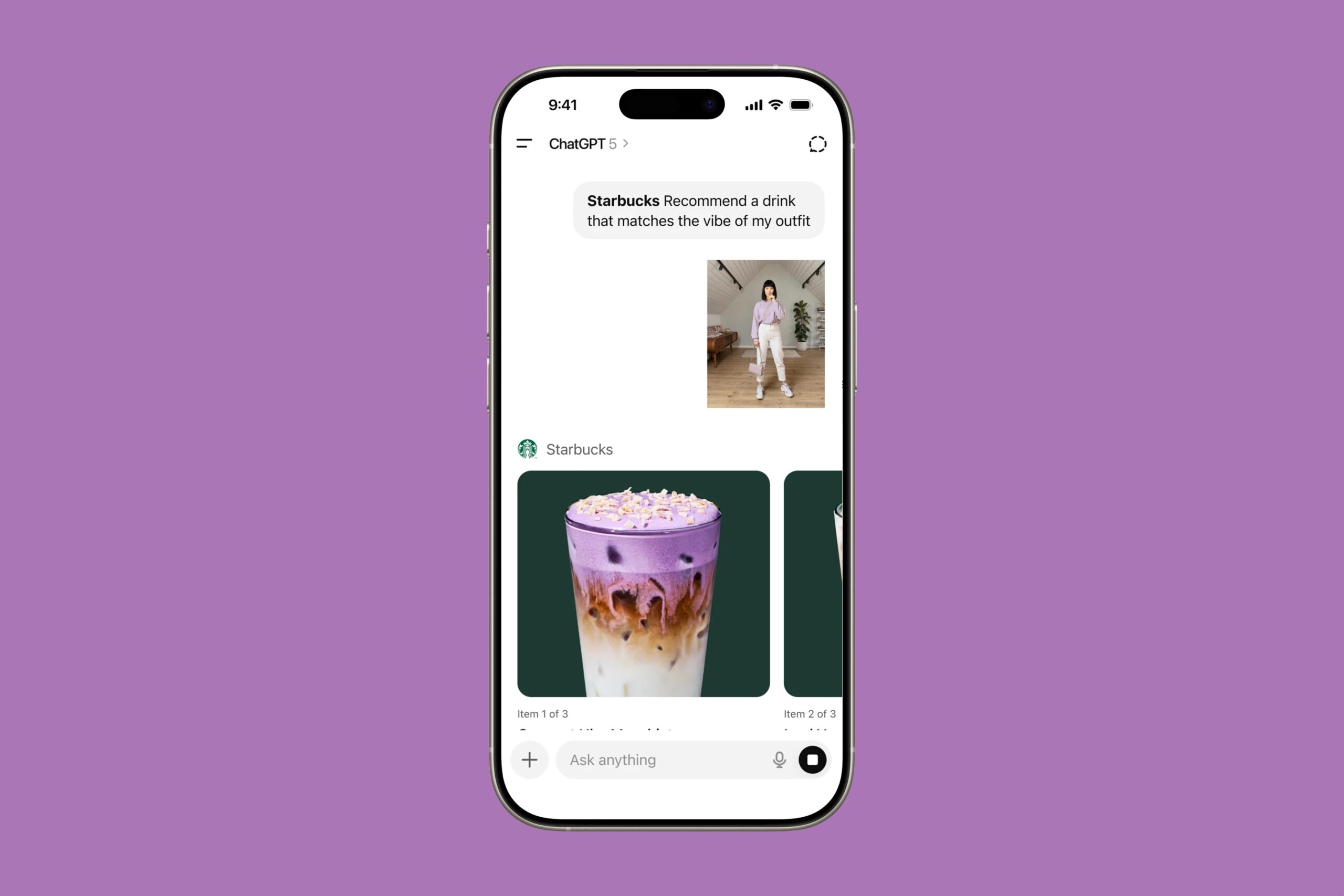 A screenshot showing the Starbucks ChatGPT experience.
