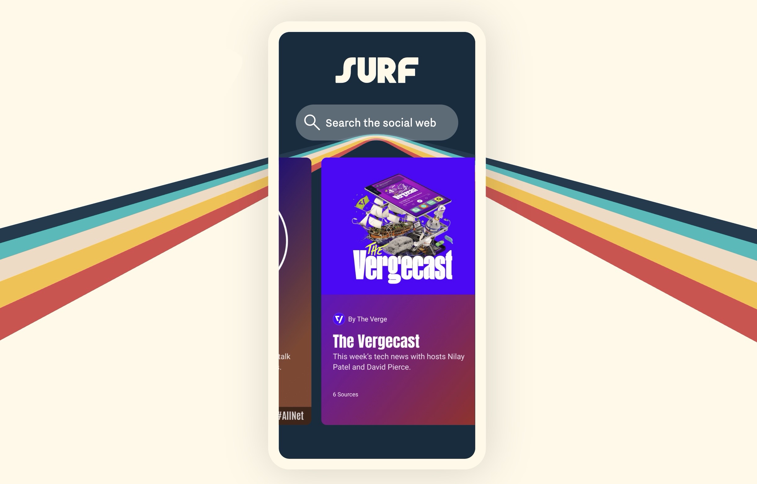 A screenshot of a phone showing a social feed for the Vergecast.