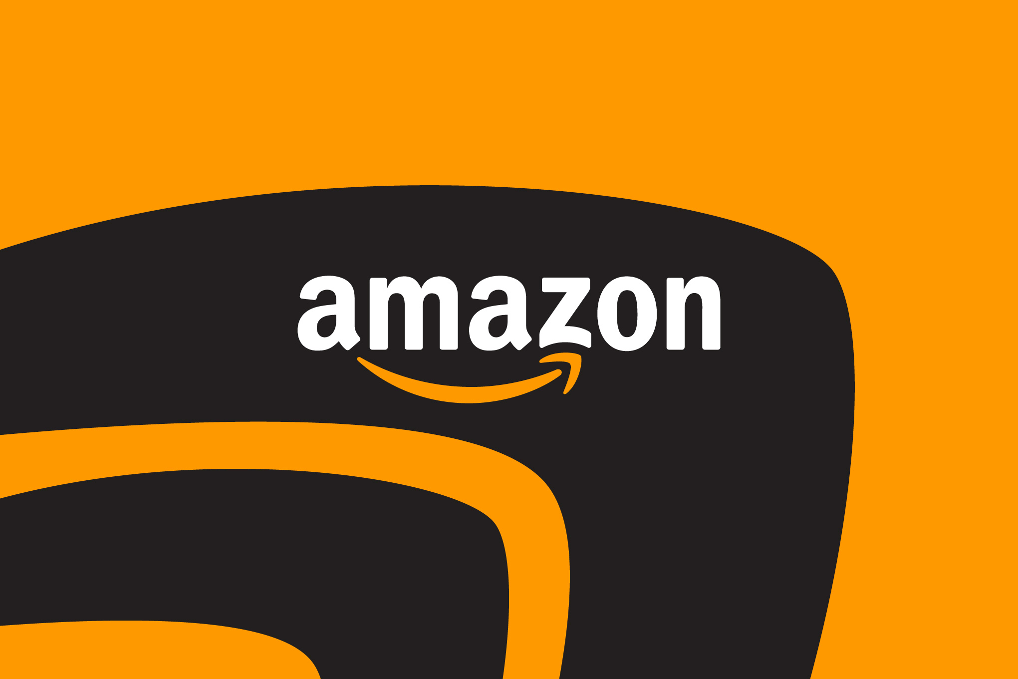 An illustration of the Amazon logo on a black and orange backdrop.