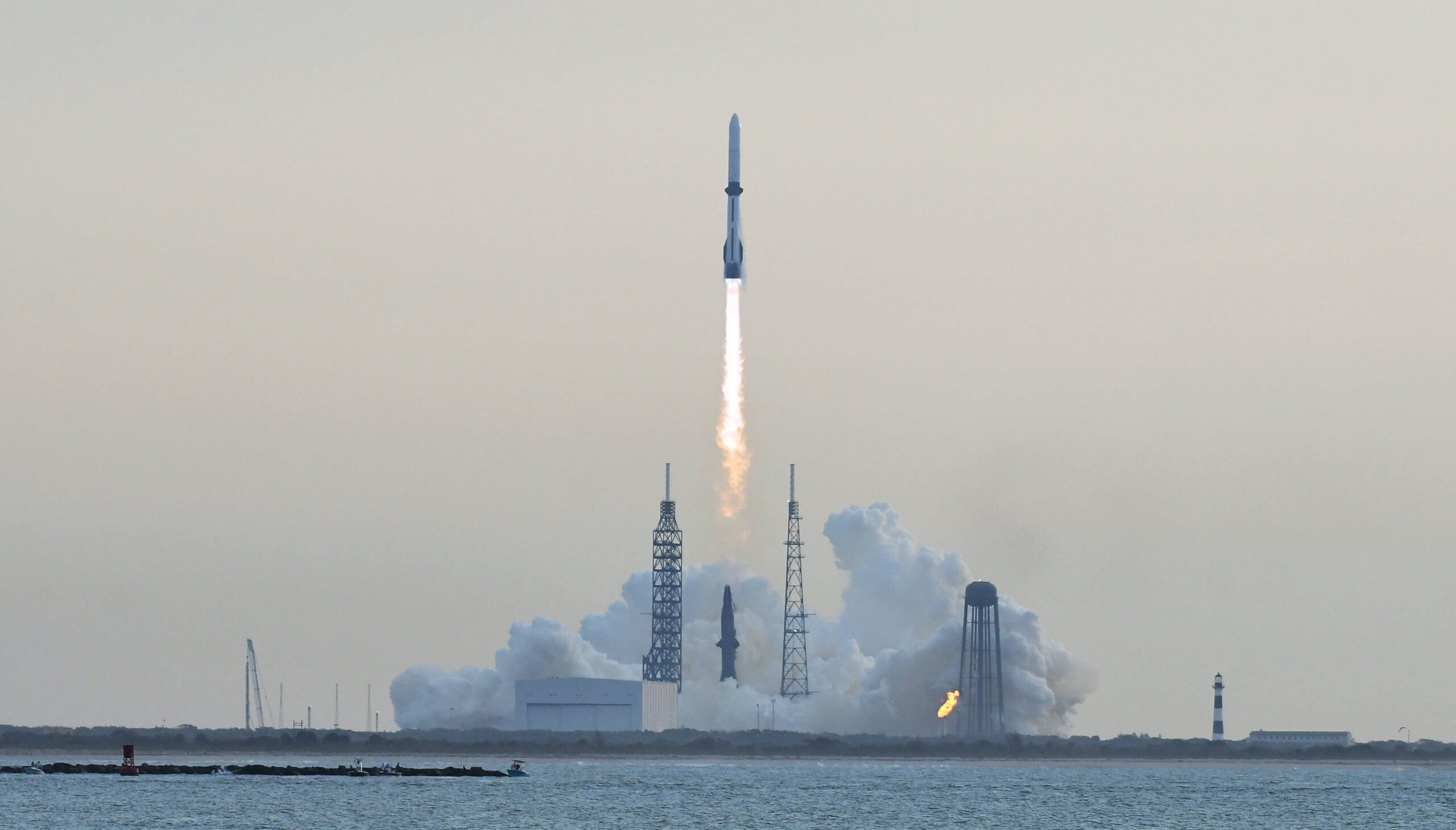 A Blue Origin New Glenn rocket carrying an AST SpaceMobile Bluebird 7 satellite launches from pad 36 at Cape Canaveral Space Force Station on April 19, 2026 in Cape Canaveral, Florida.