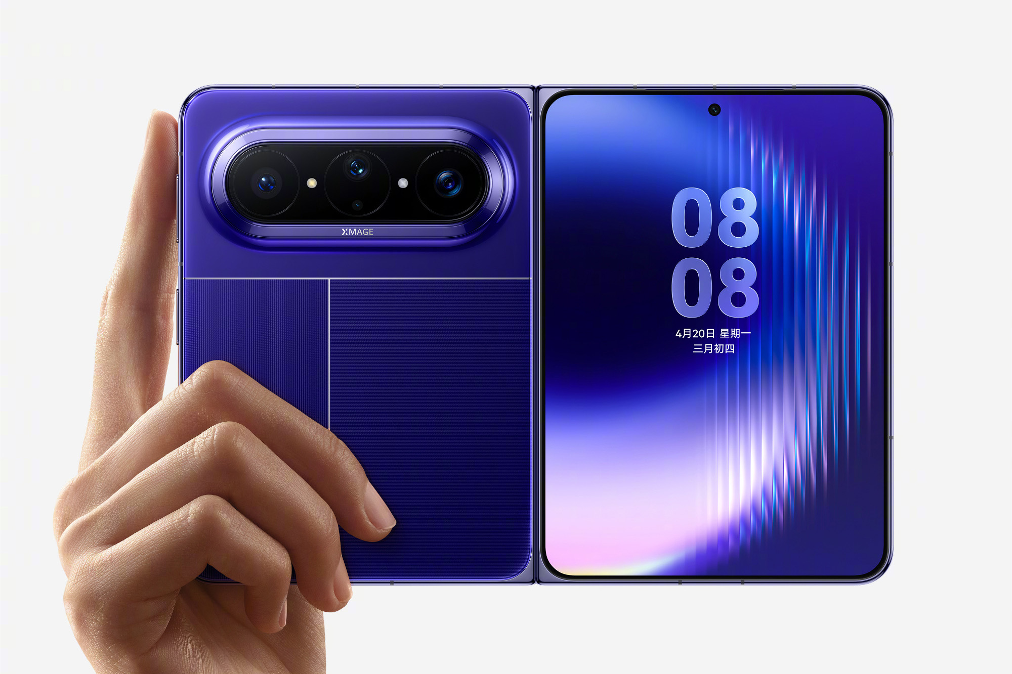 Render of the Huawei Pura X Max held in a hand