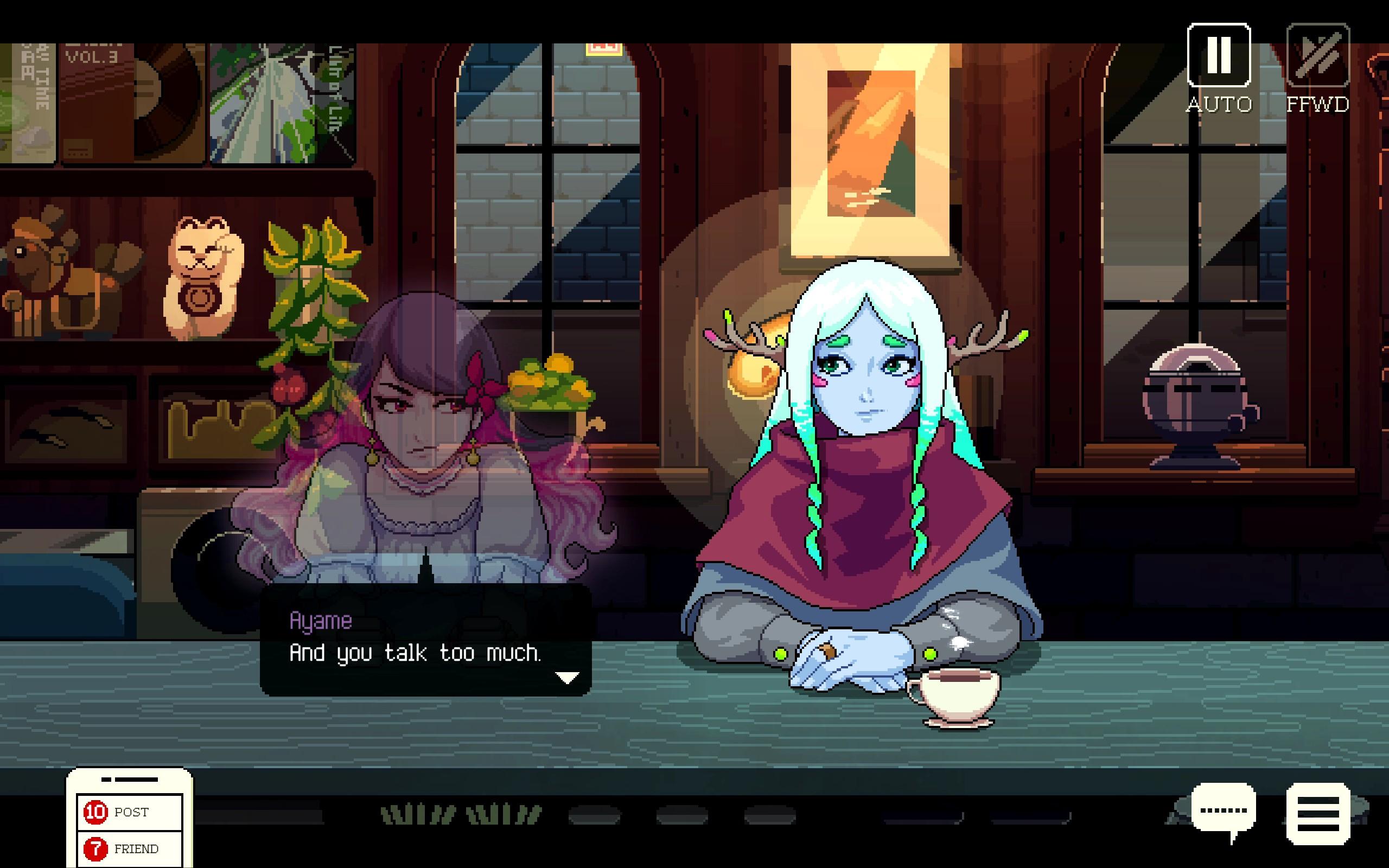 A screenshot from the video game Coffee Talk: Tokyo.