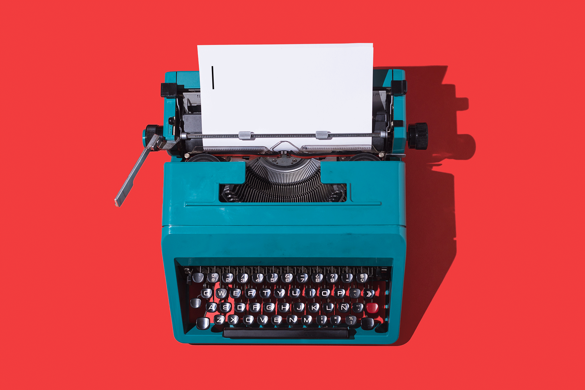 Animation of a word document cursor blinking on a sheet of paper in a typewriter.