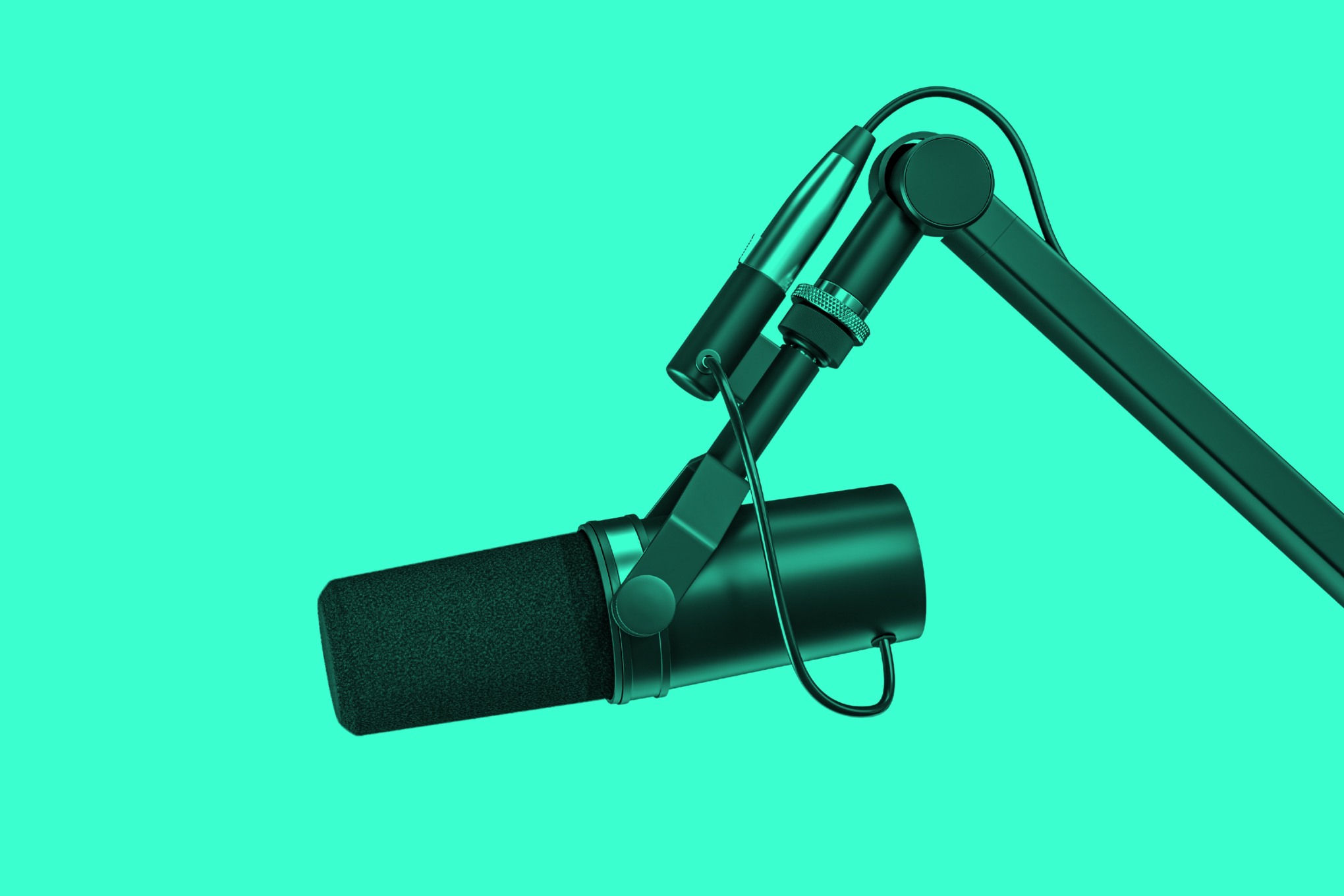 Podcast mic on a green background.